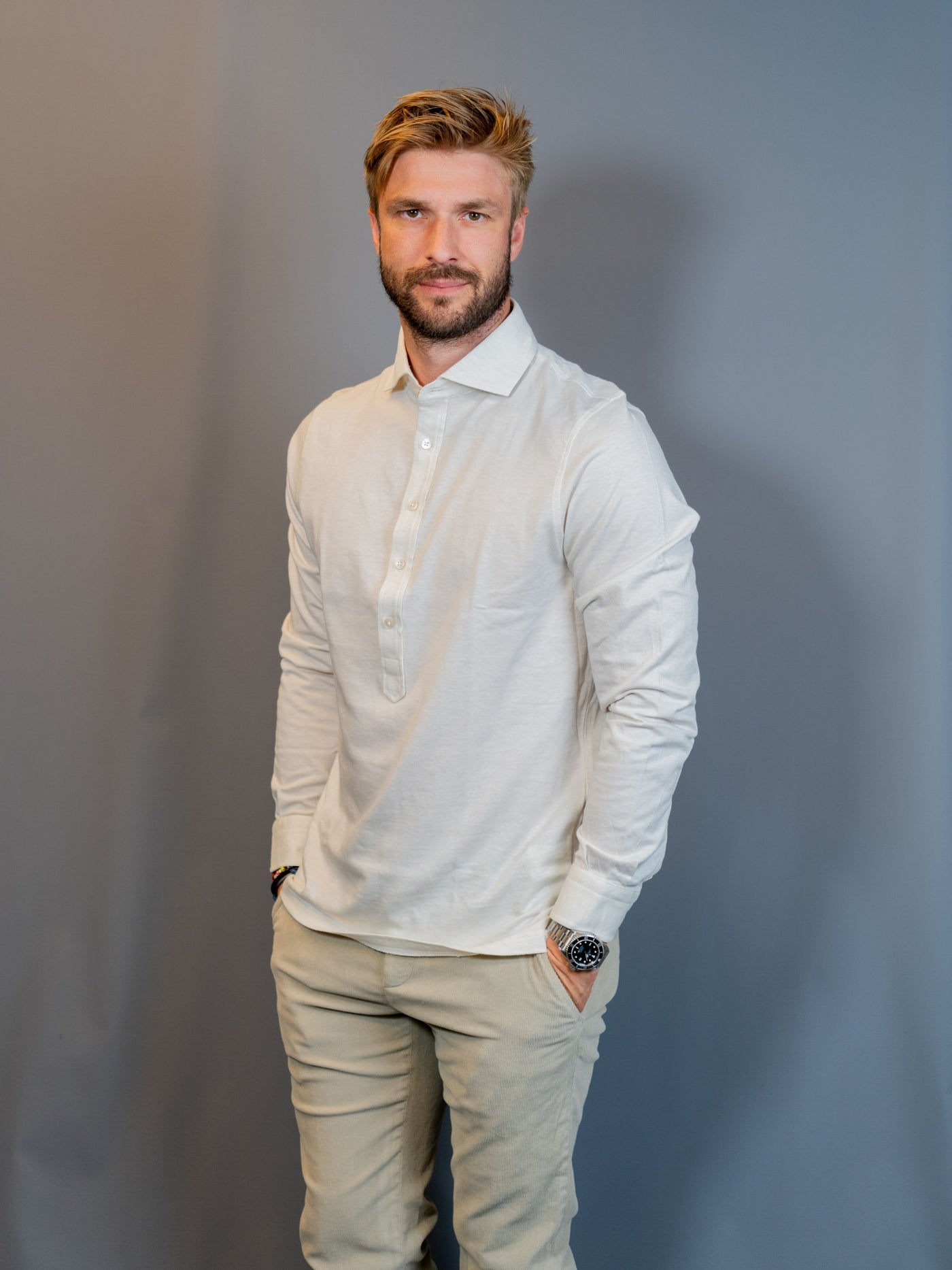 Cotton Cashmere Popover Shirt - Off White