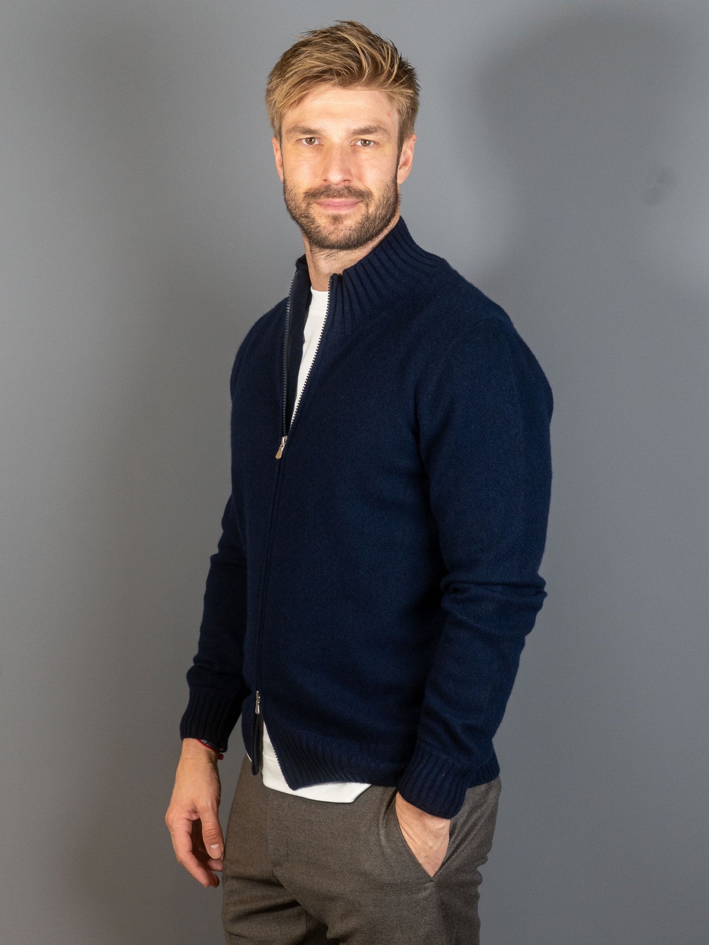 Felted Cashmere Zip - Blå