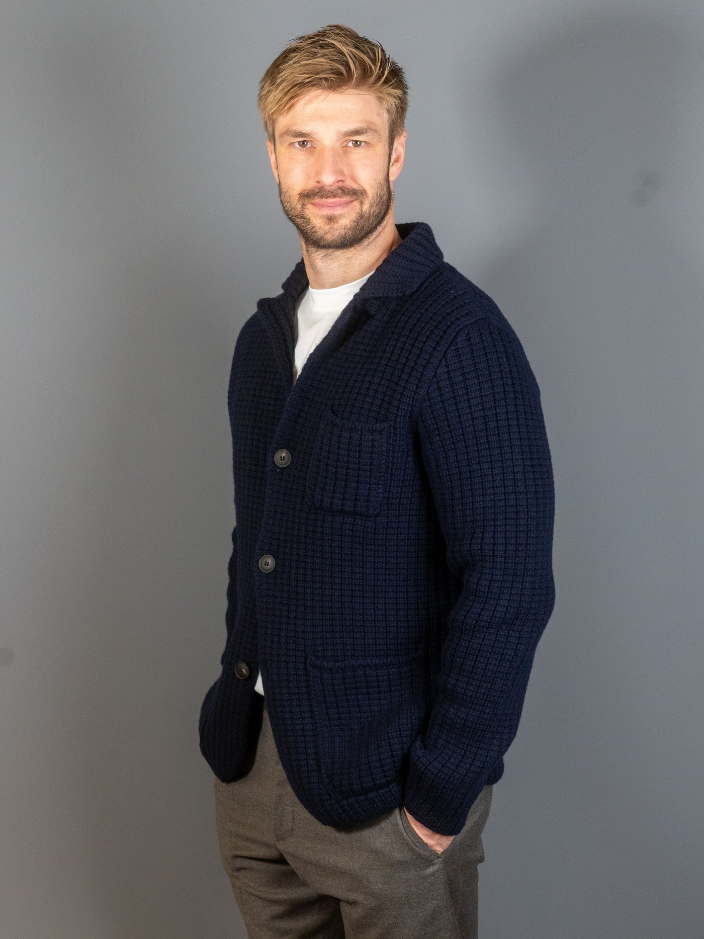 Wool Cardigan - Navy