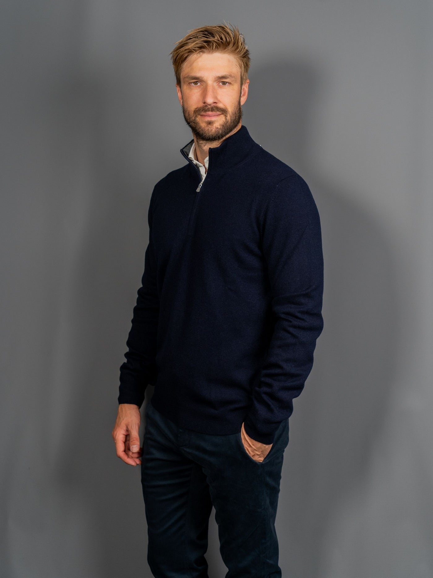 Half Zip Wool Cashmere - Navy