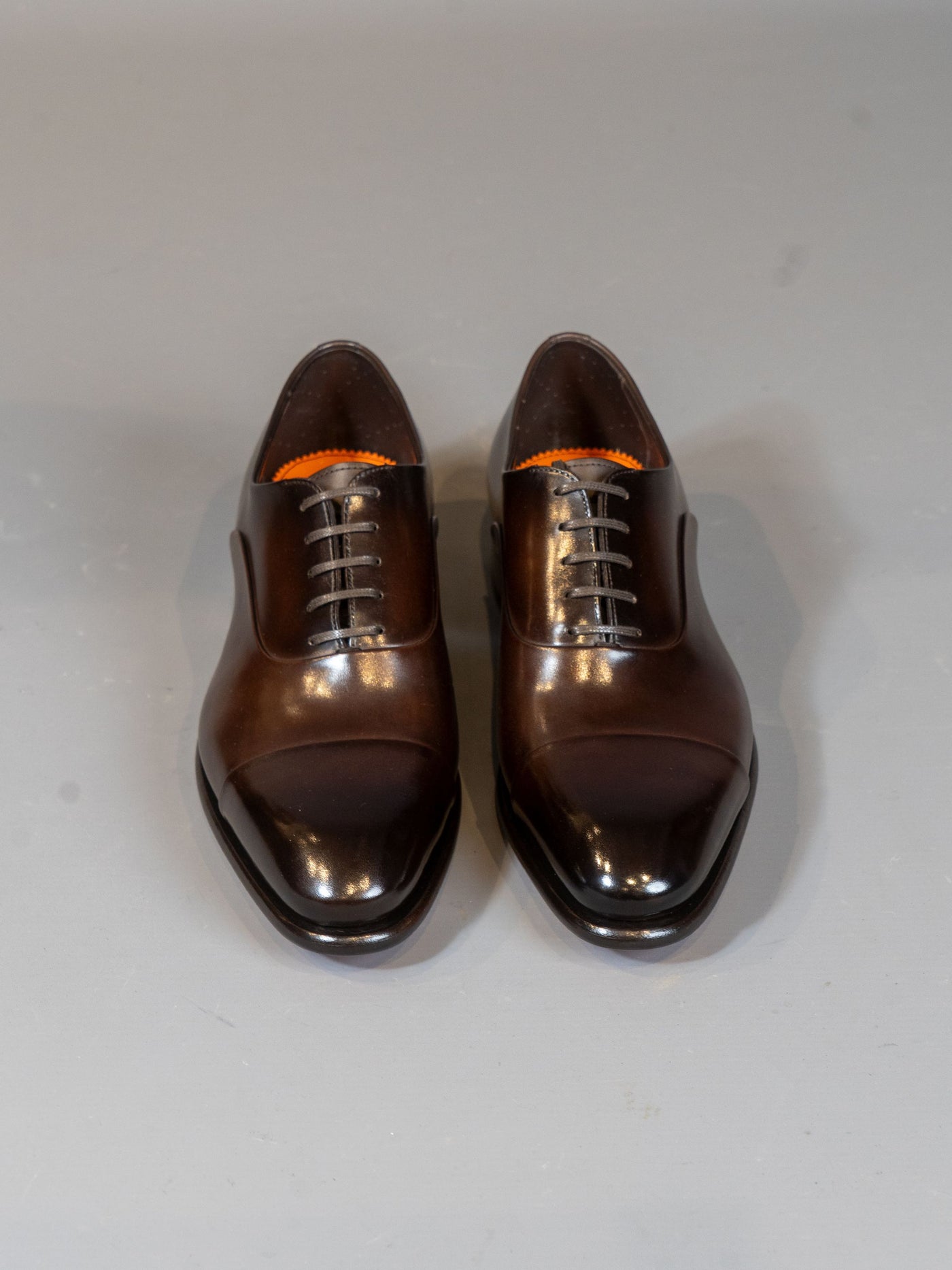 Polished Brown Leather Oxford Shoe - Brun