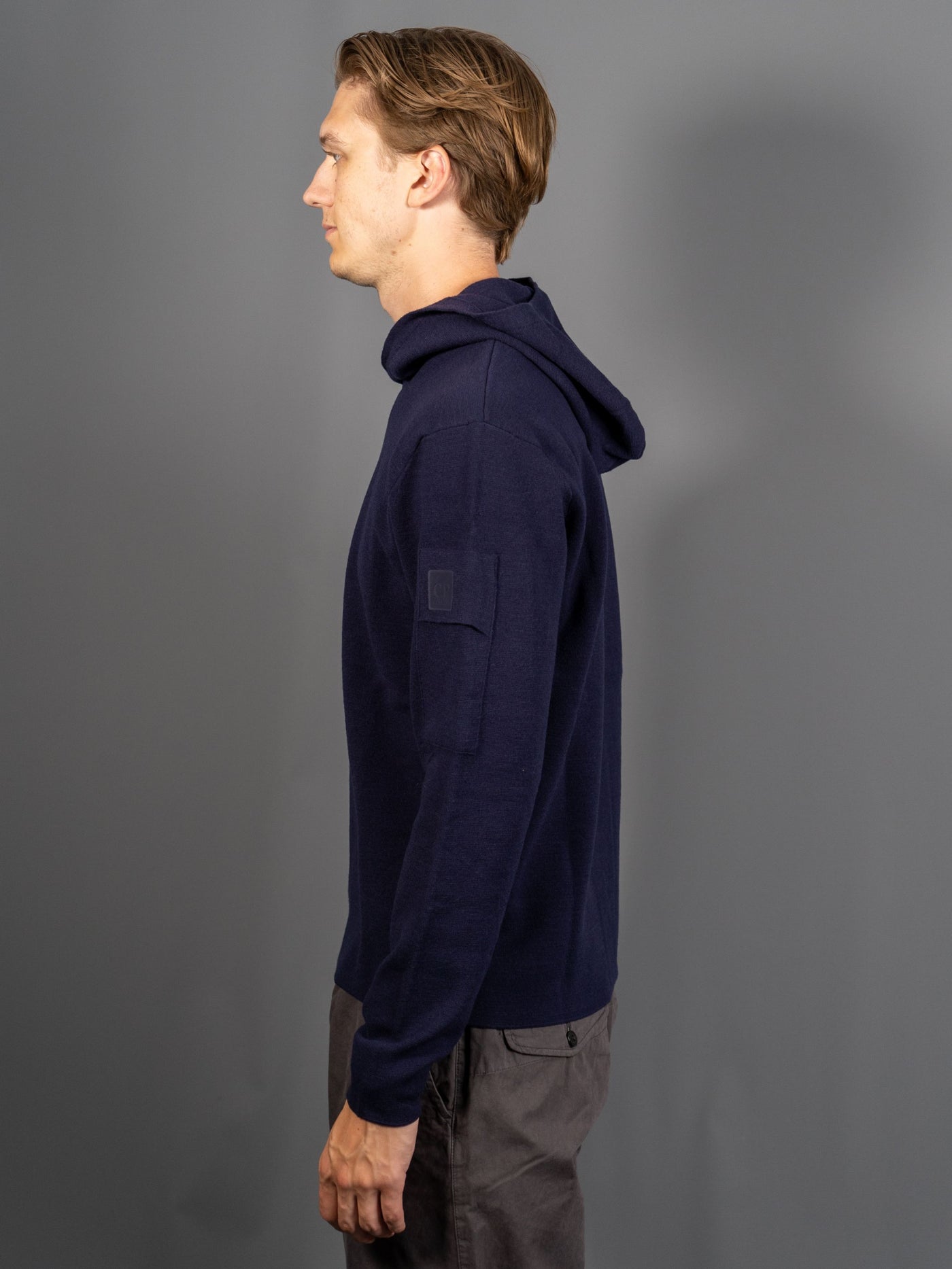 Metropolis Series Extra Fine Merino Wool Hooded Sweatshirt - Navy