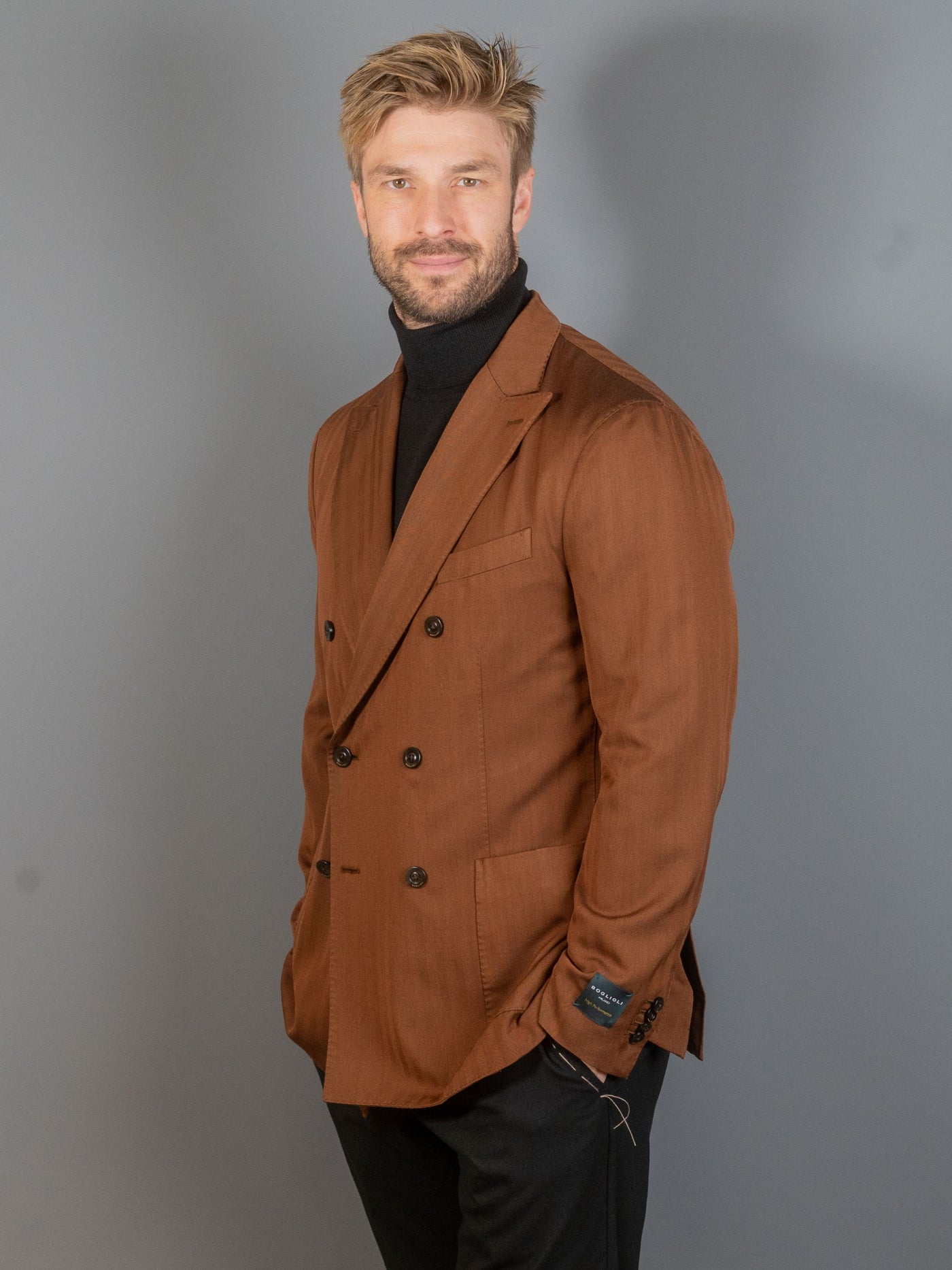 Herringbone Double Breasted Blazer - Brun