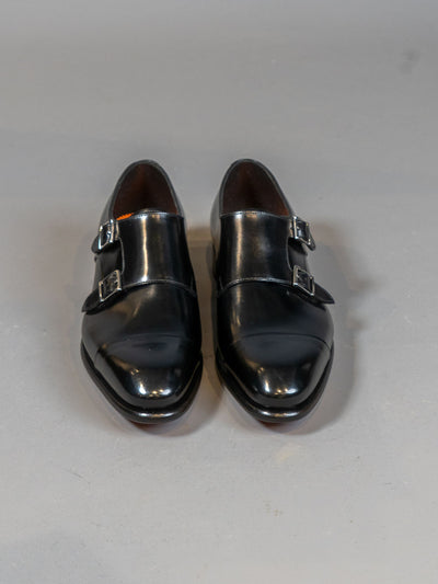 Ira Polished Leather Double Buckle Shoe - Sort