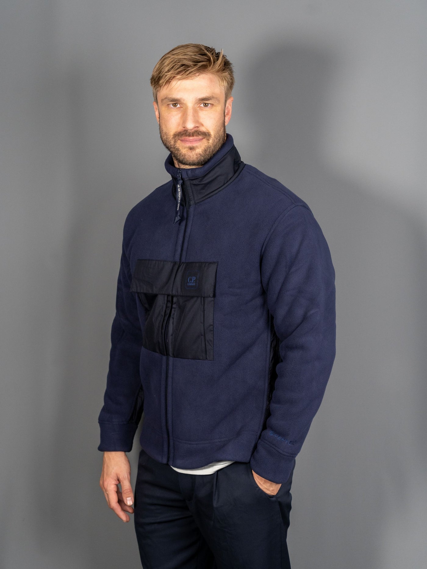 Metropolis Series Bonded Polar Fleece Mixed Bloom Zipped Sweatshirt - Navy