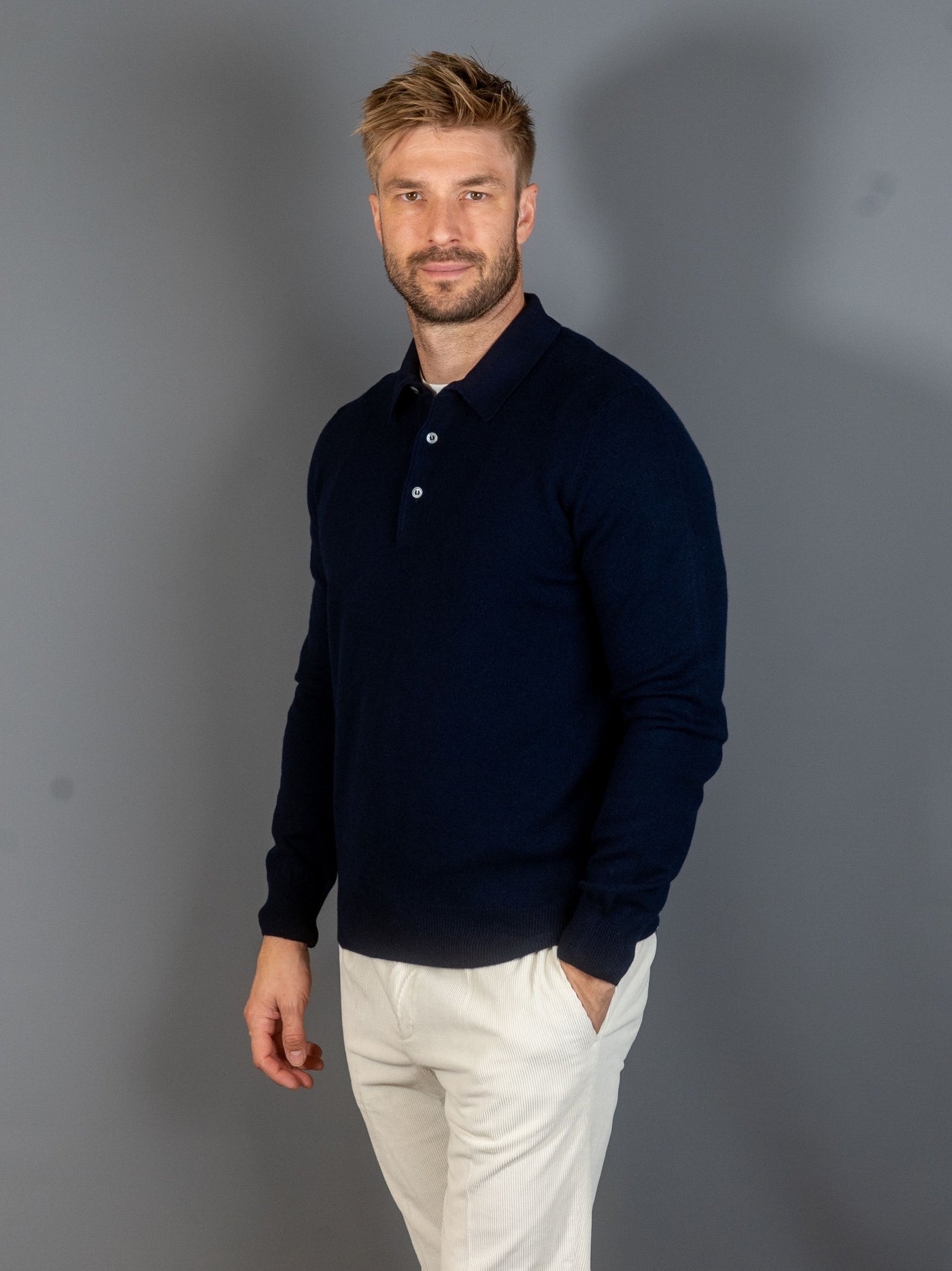 Longsleeve Knit Polo - Navy