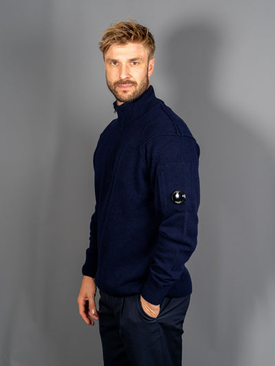 Lambswool GRS Half Zipped Knit - Navy