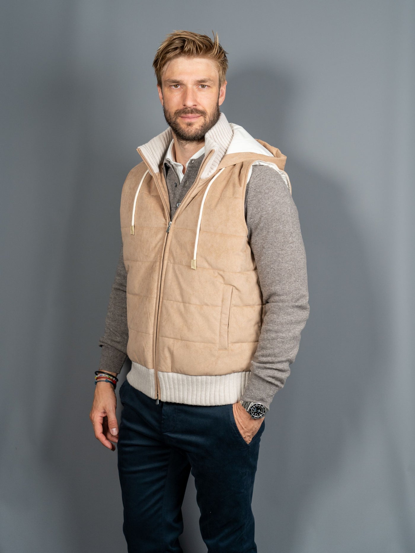 Padded Alcantara Vest - Sand