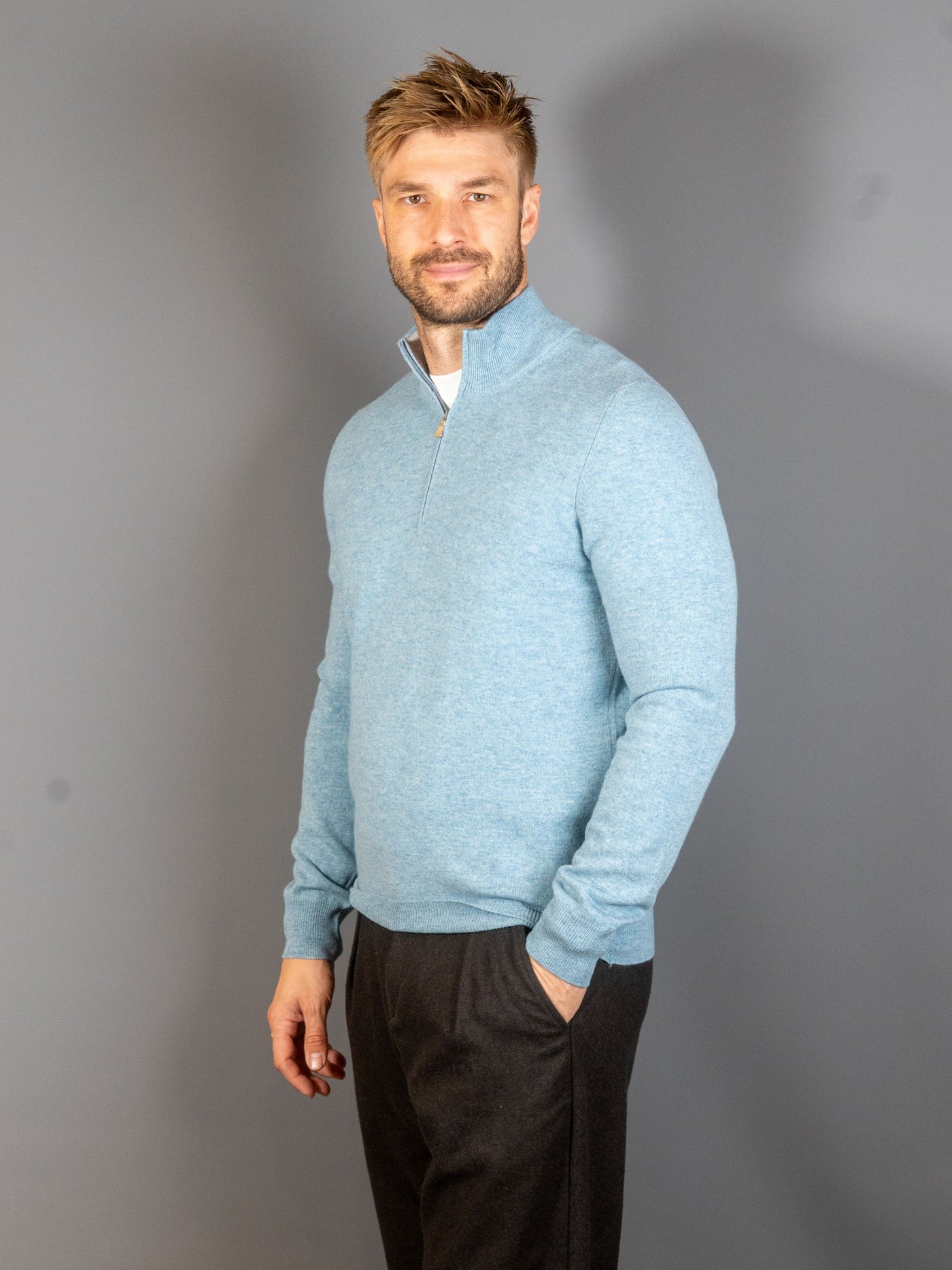 Half Zip Wool Cashmere - Lyseblå