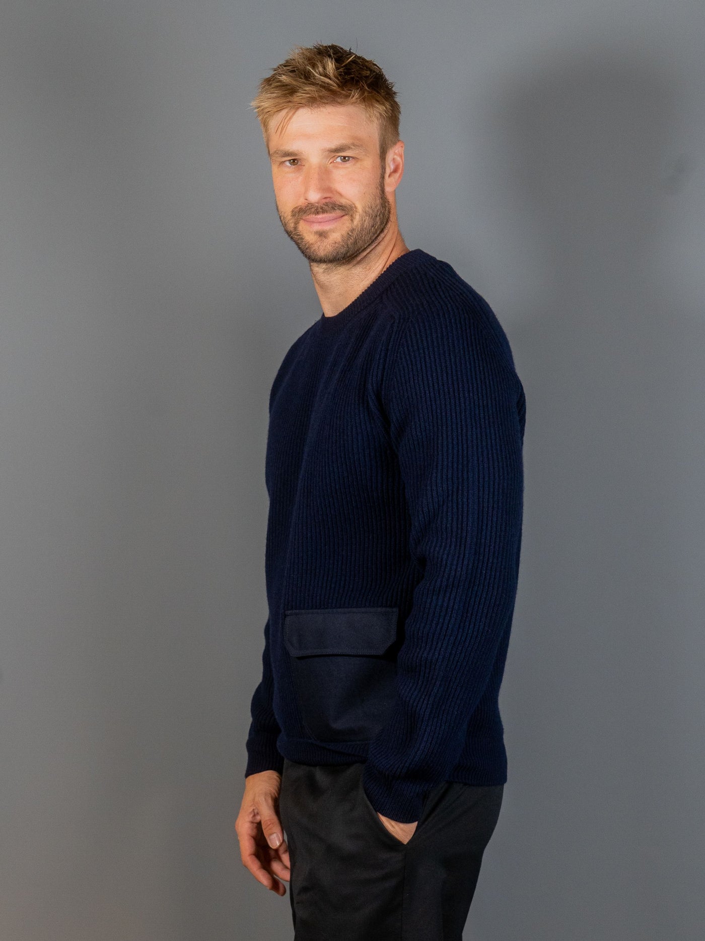 Wool Girocollo Knit - Navy
