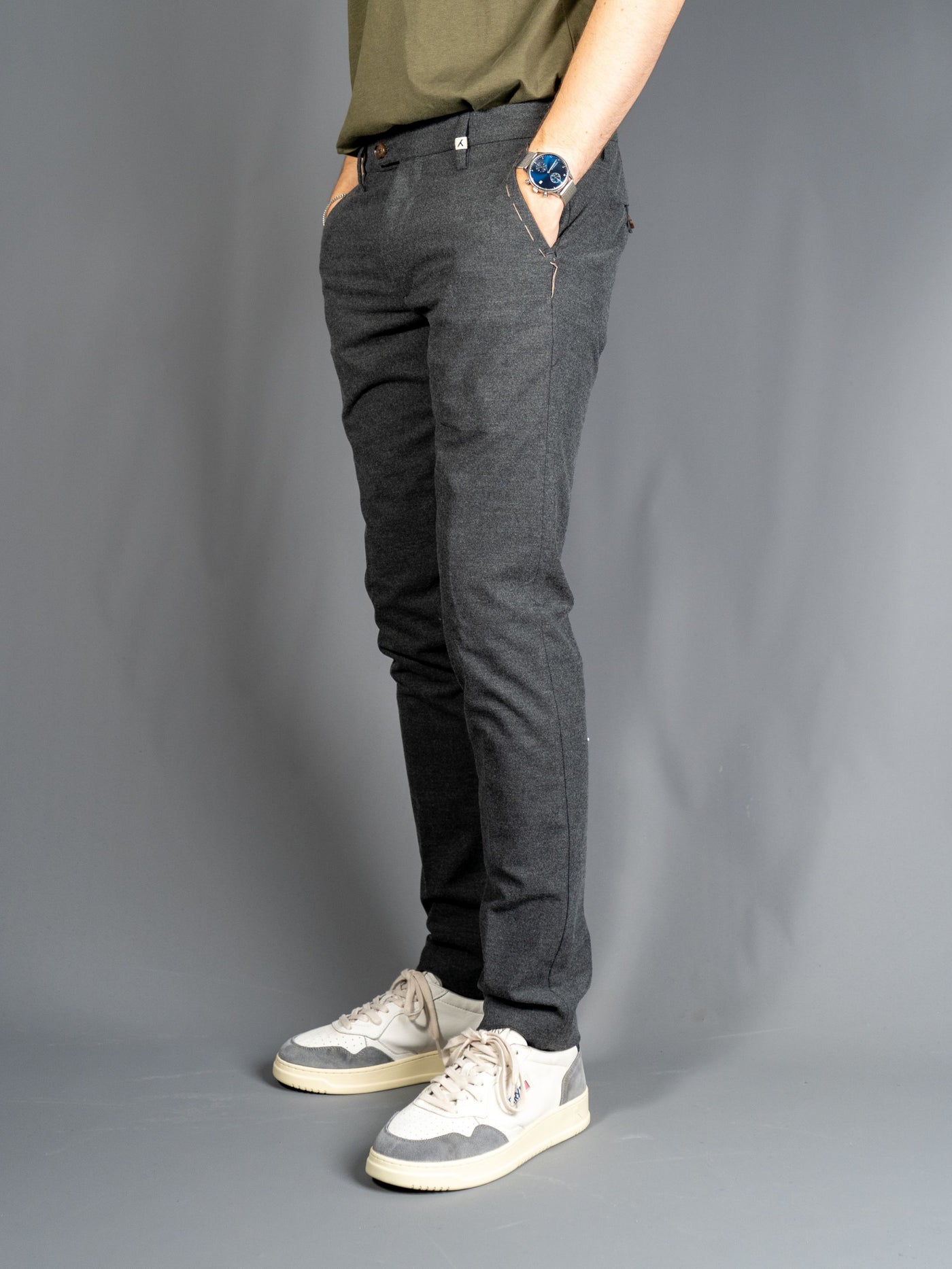 Giove Slim Fit Flannel Stretch Pants - Grå