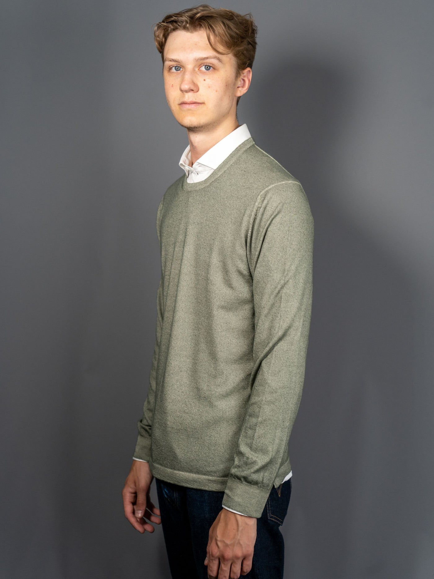 Light Cashmere C-Neck Sweater - Grøn