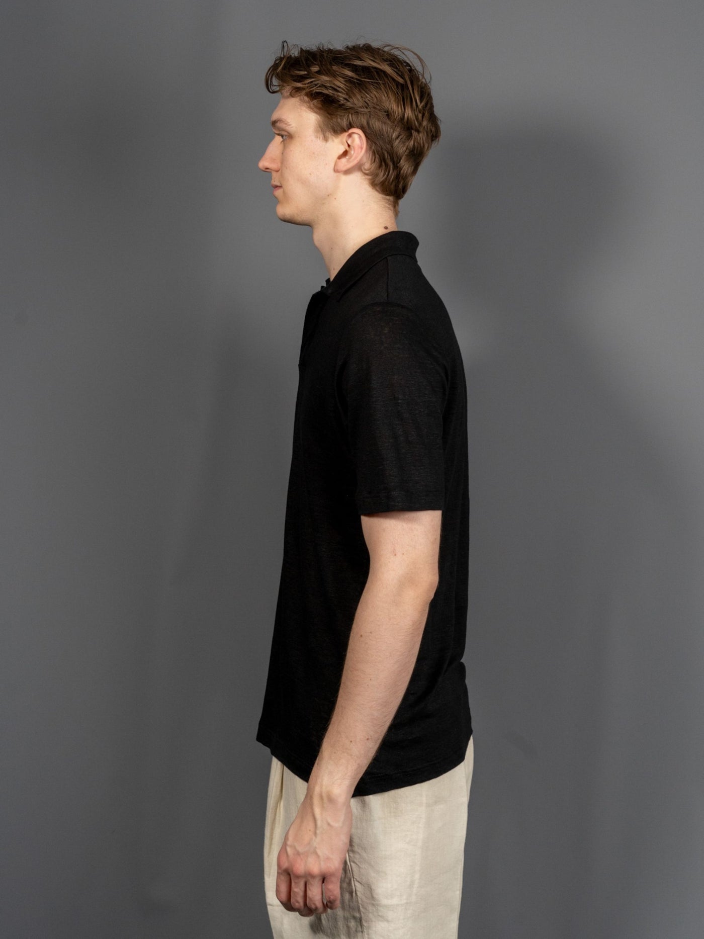 Linen Short Sleeve Polo - Sort