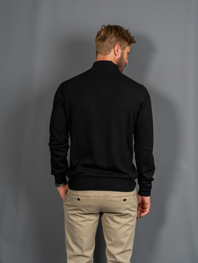 Half Zip Wool Cashmere - Sort