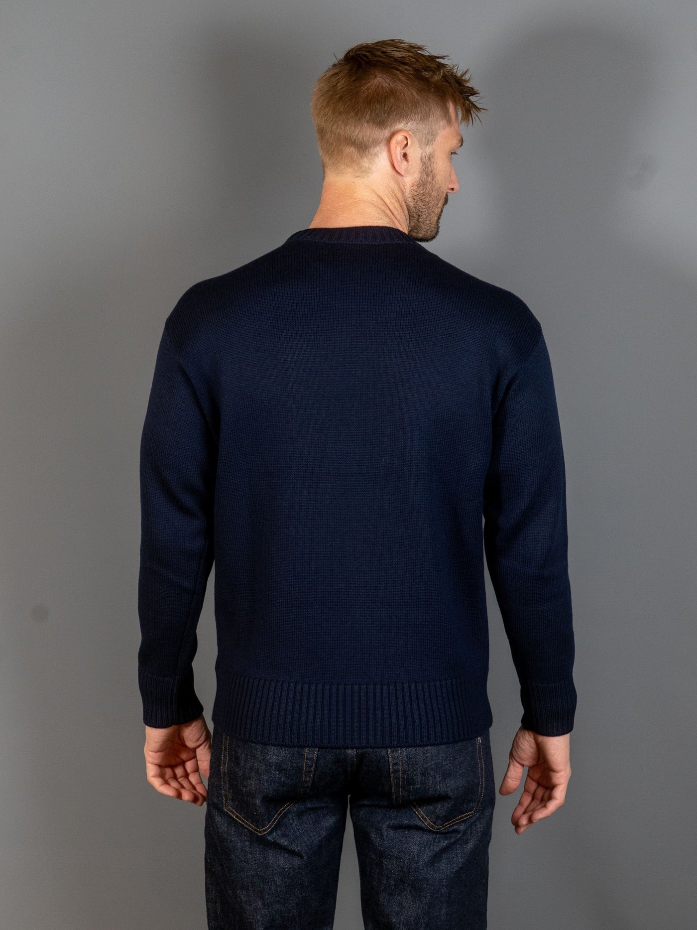 Heavy Knitted Merino Crew Neck - Navy