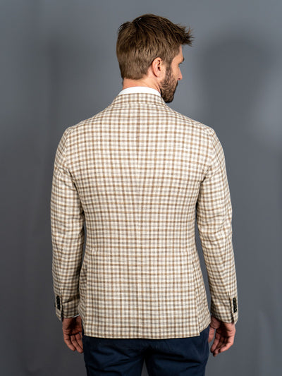 Wool Silk Checkered Blazer - Beige