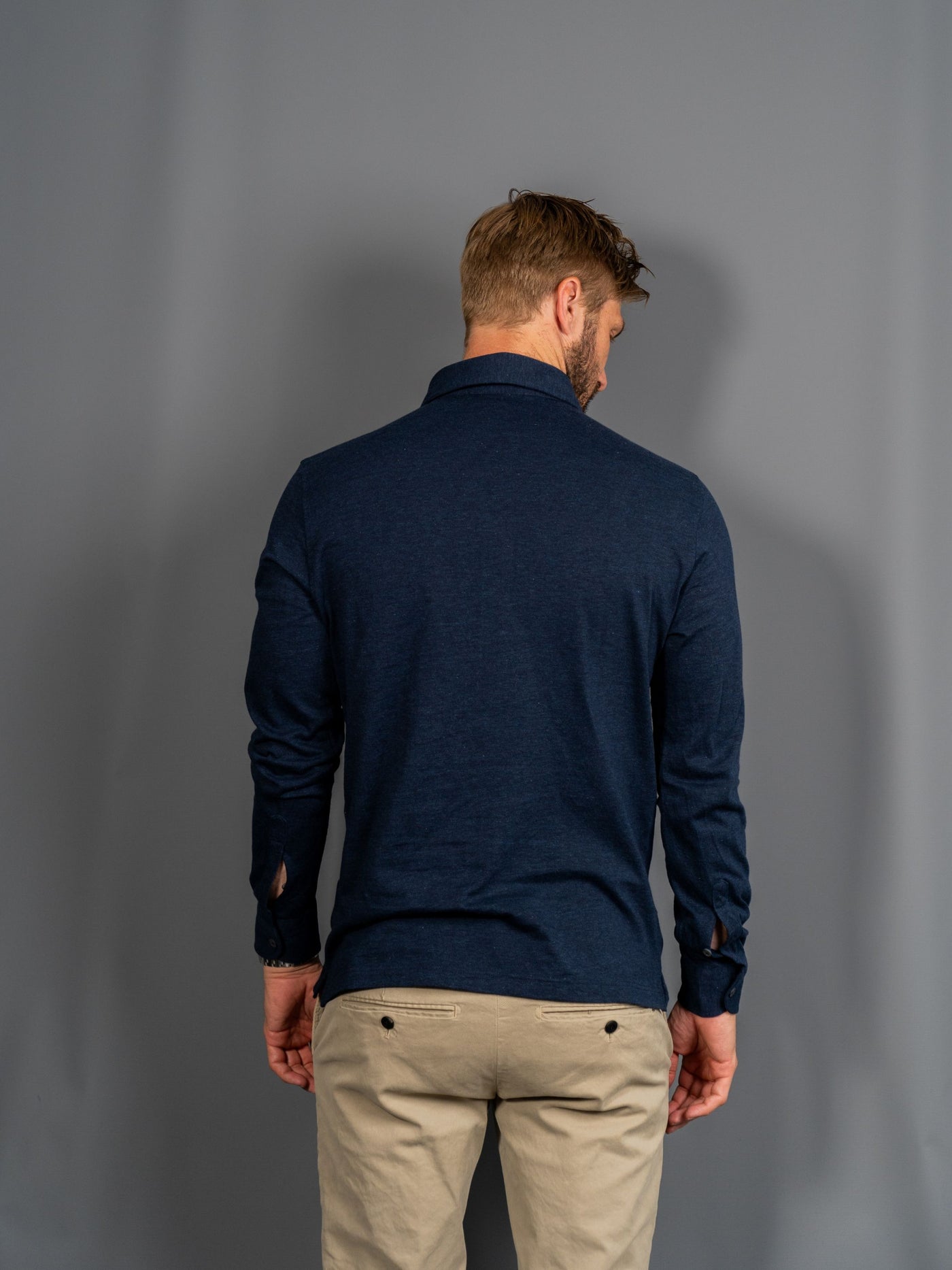 Cotton Cashmere Popover Shirt - Navy