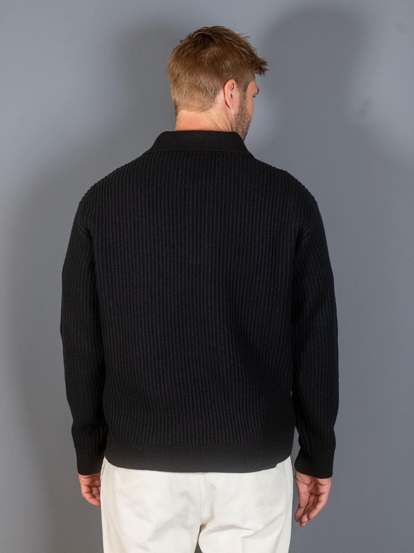 Fox Head Wool Ribbed Polo Jumper - Sort