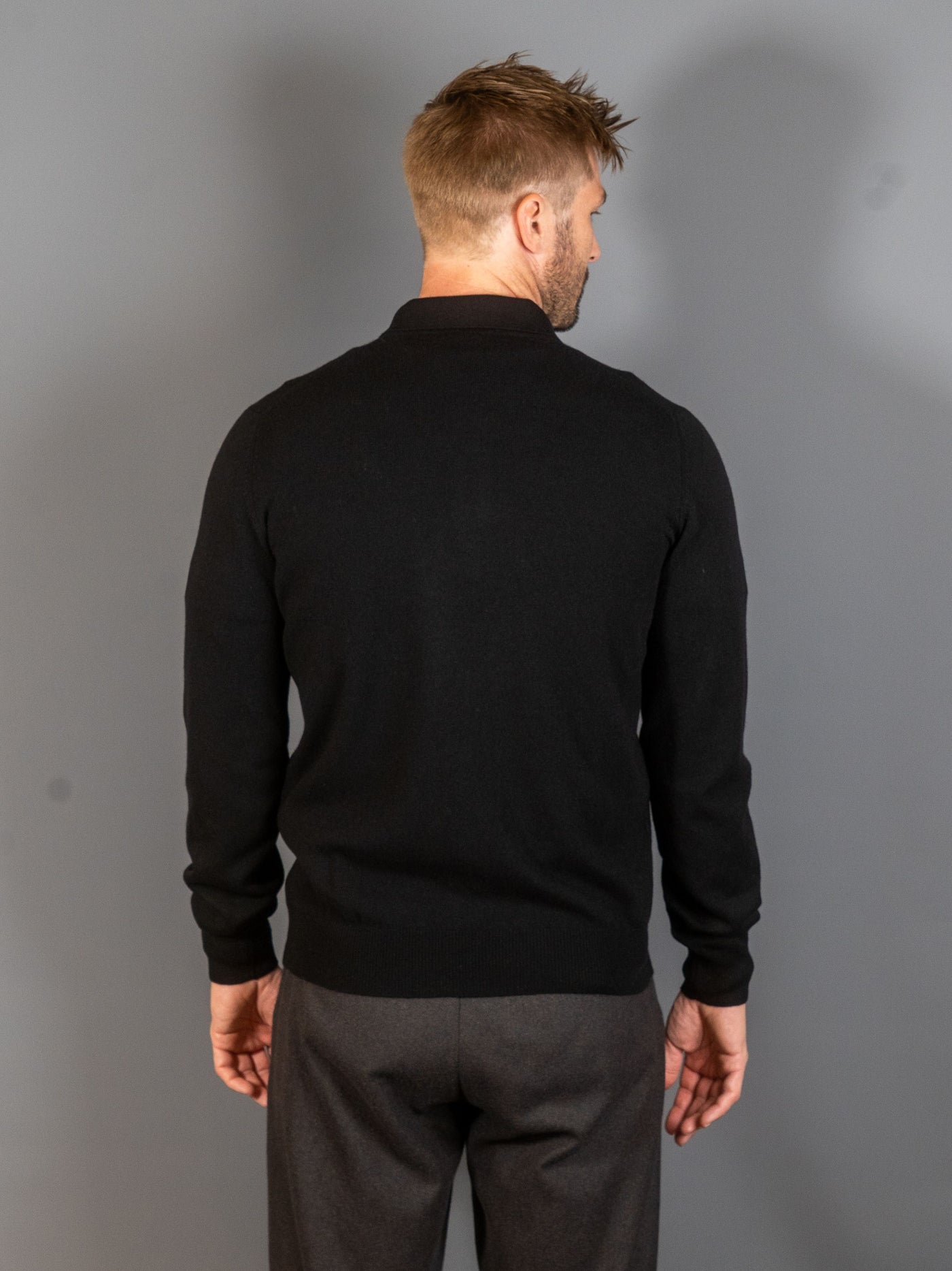 Longsleeve Knit Polo - Sort