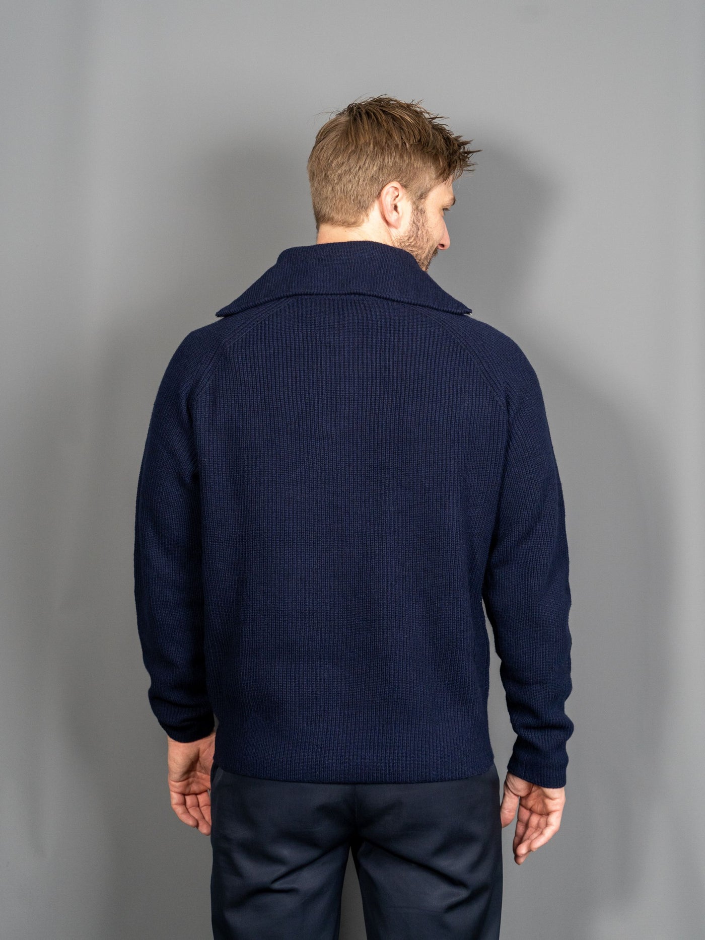 Bold Fox Head Patch Half Zip Ribbed Jumper - Navy