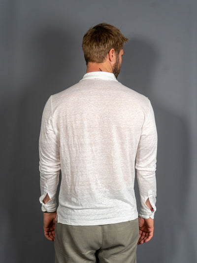 Long Sleeve Linen Polo - Hvid