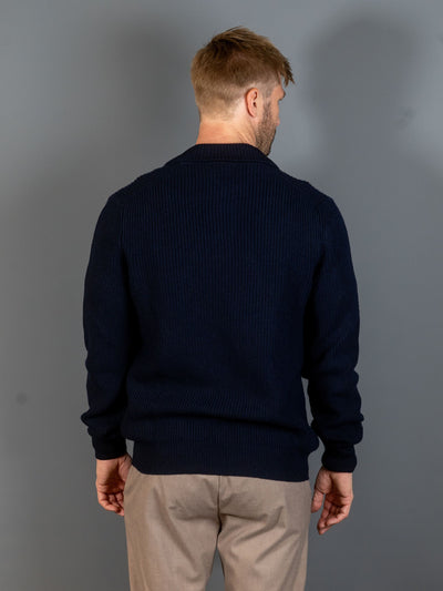 Rib Knit Skipper Polo Wool - Navy