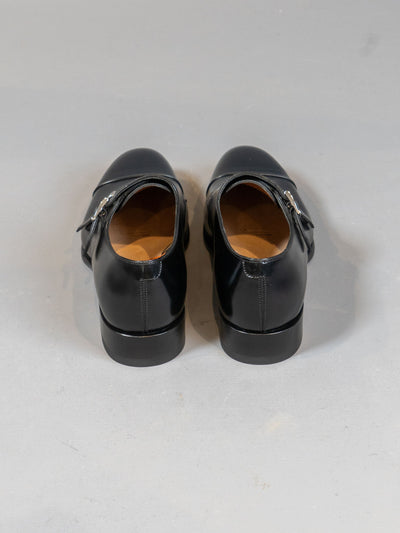 Ira Polished Leather Double Buckle Shoe - Sort