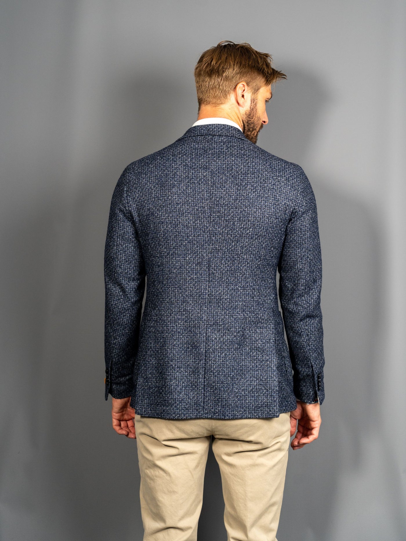 Pattern Wool Blazer - Navy