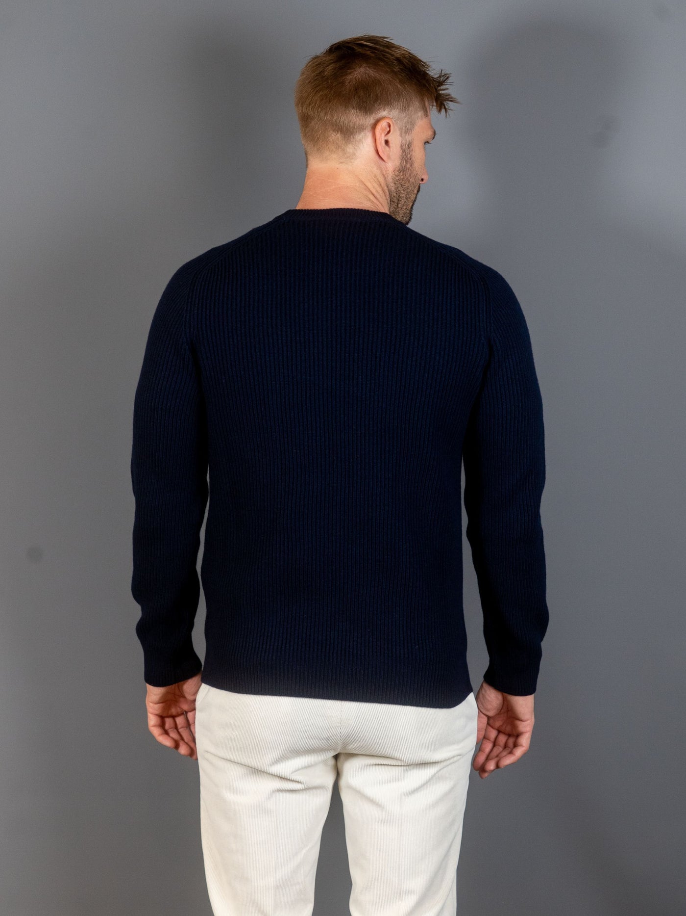 Rib Knit Cashmere Lana Wool - Navy