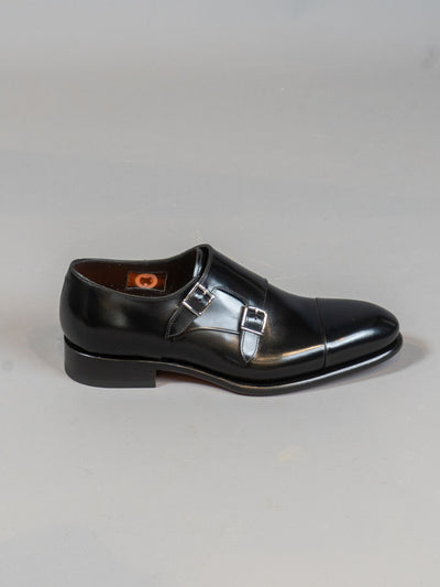 Ira Polished Leather Double Buckle Shoe - Sort