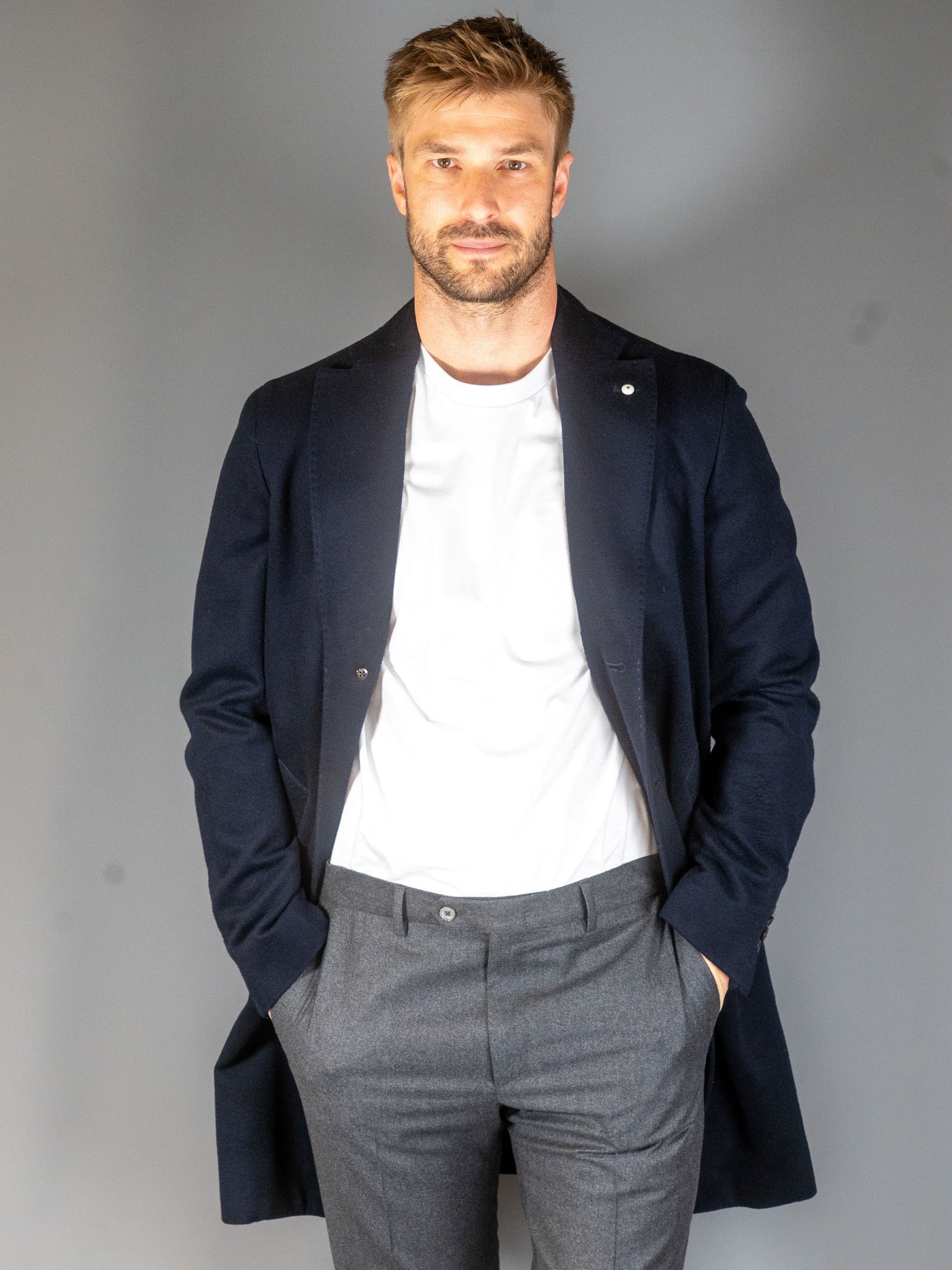 Wool Cashmere Coat - Navy