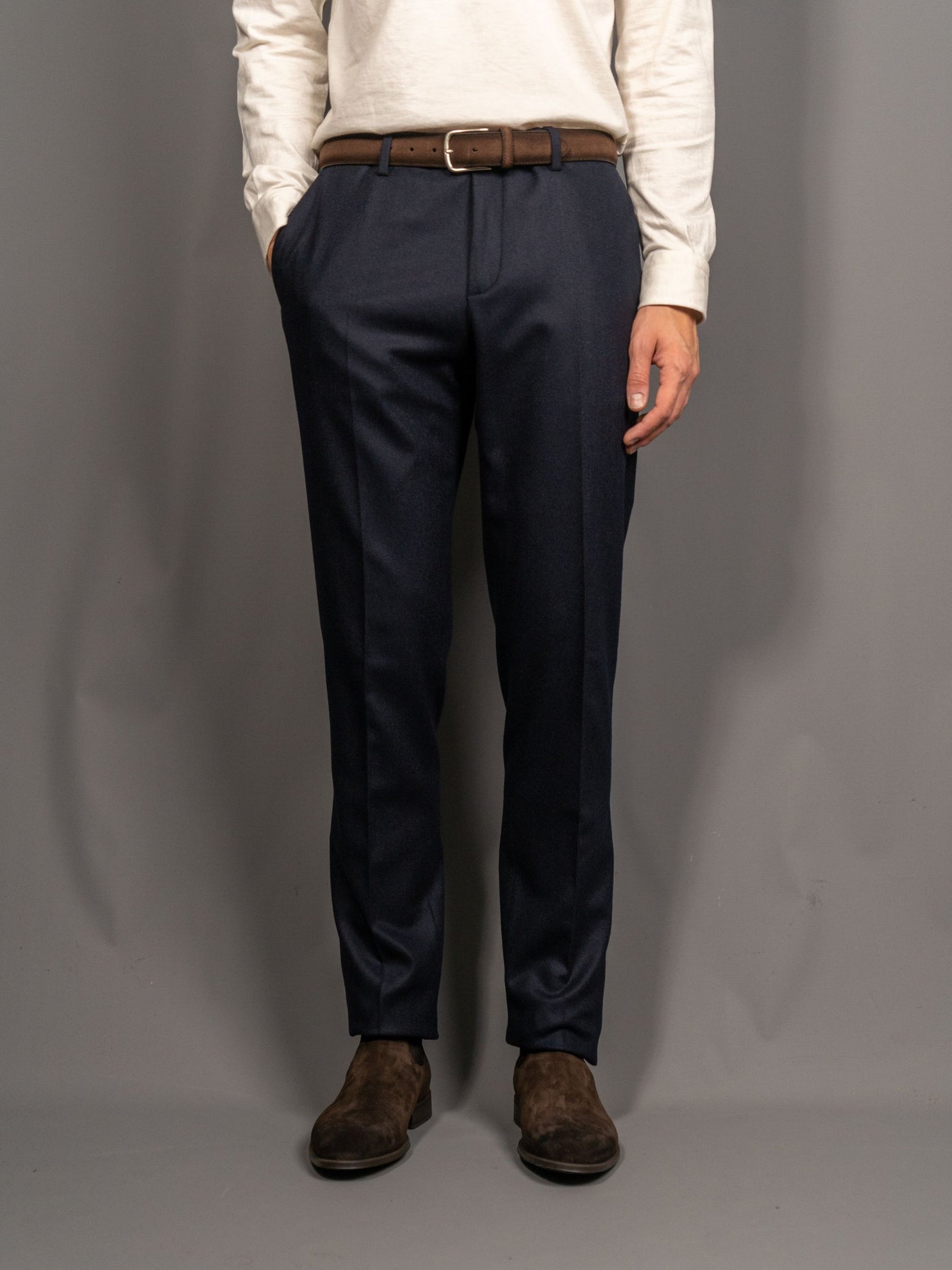 Wool Cashmere Trousers - Navy