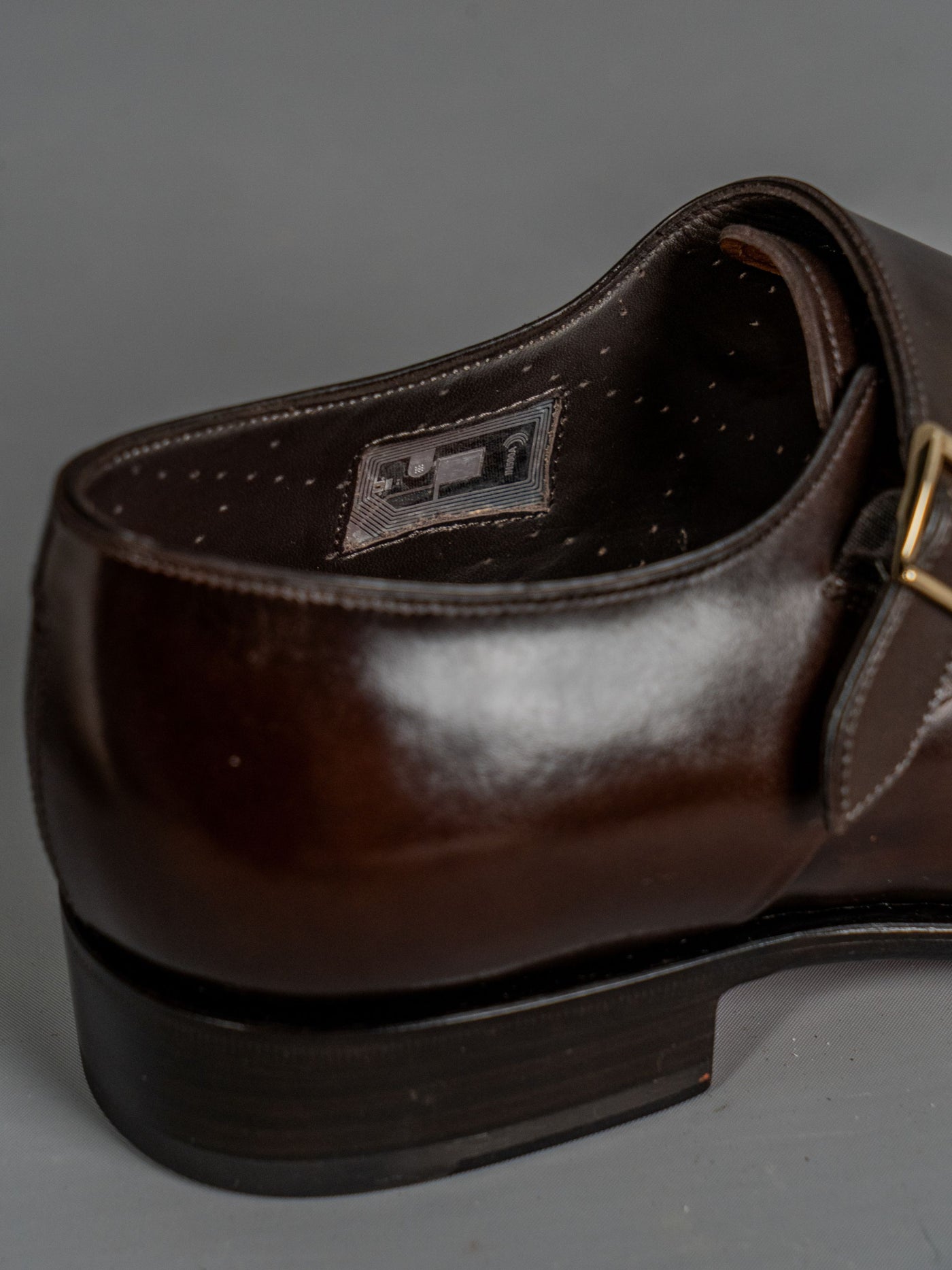 Polished Brown Leather Double-Buckle Shoe - Brun