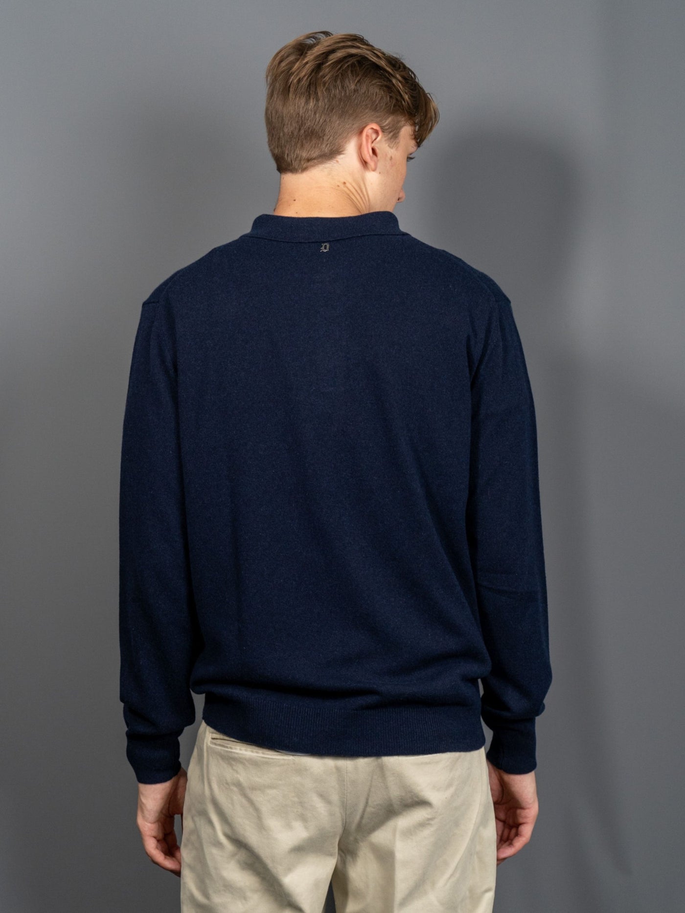 Cashmere Silk Long Sleeve Polo - Blå