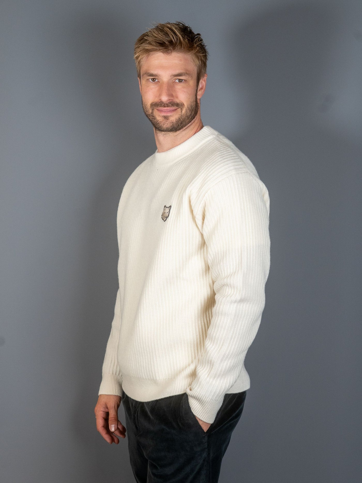 Fox Head Wool Ribbed Jumper - Off White