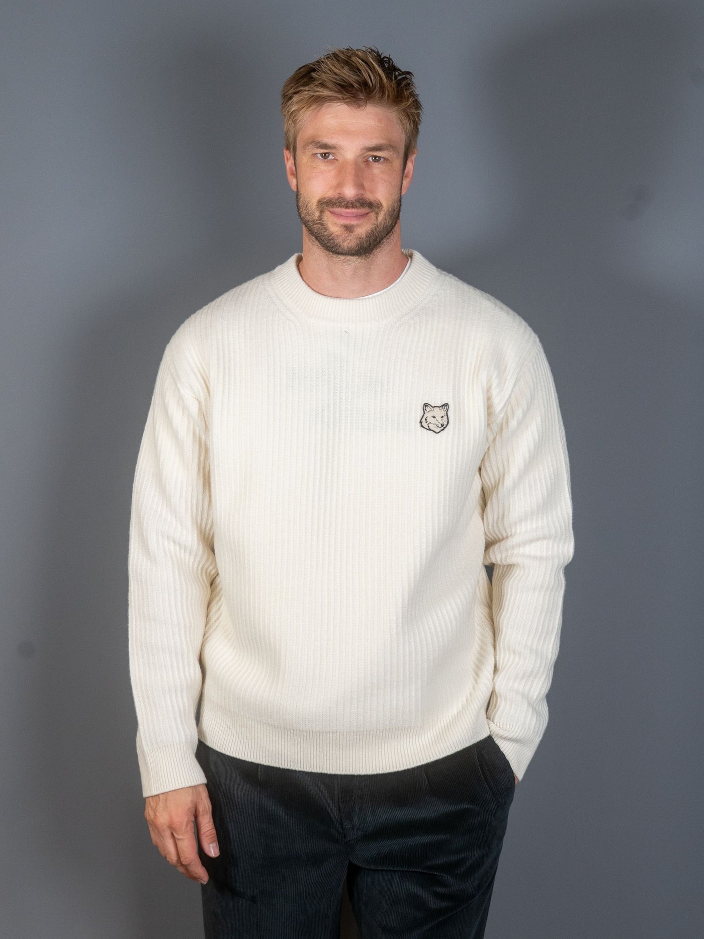 Fox Head Wool Ribbed Jumper - Off White