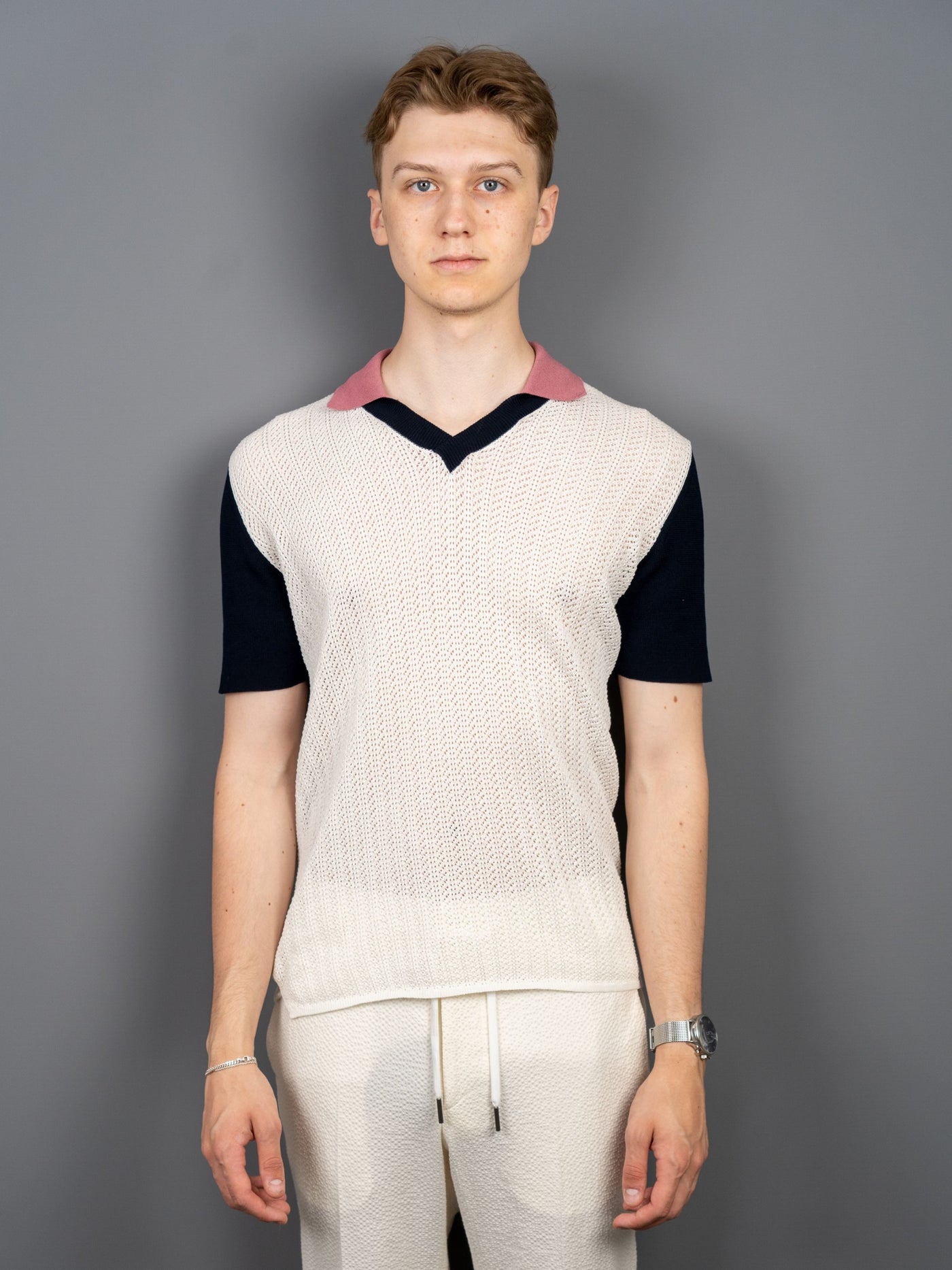 Knitted Short Sleeve Polo - Hvid
