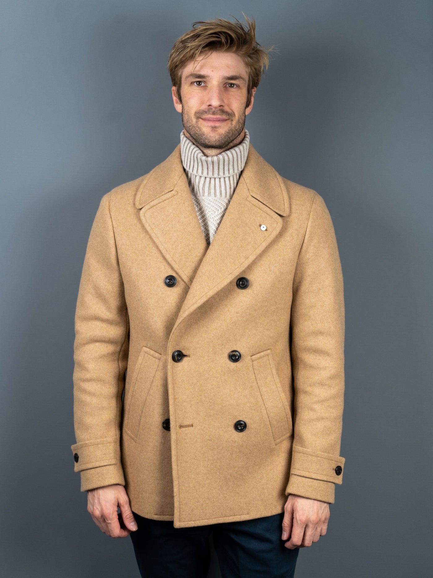 Double Breasted Peacoat - Beige
