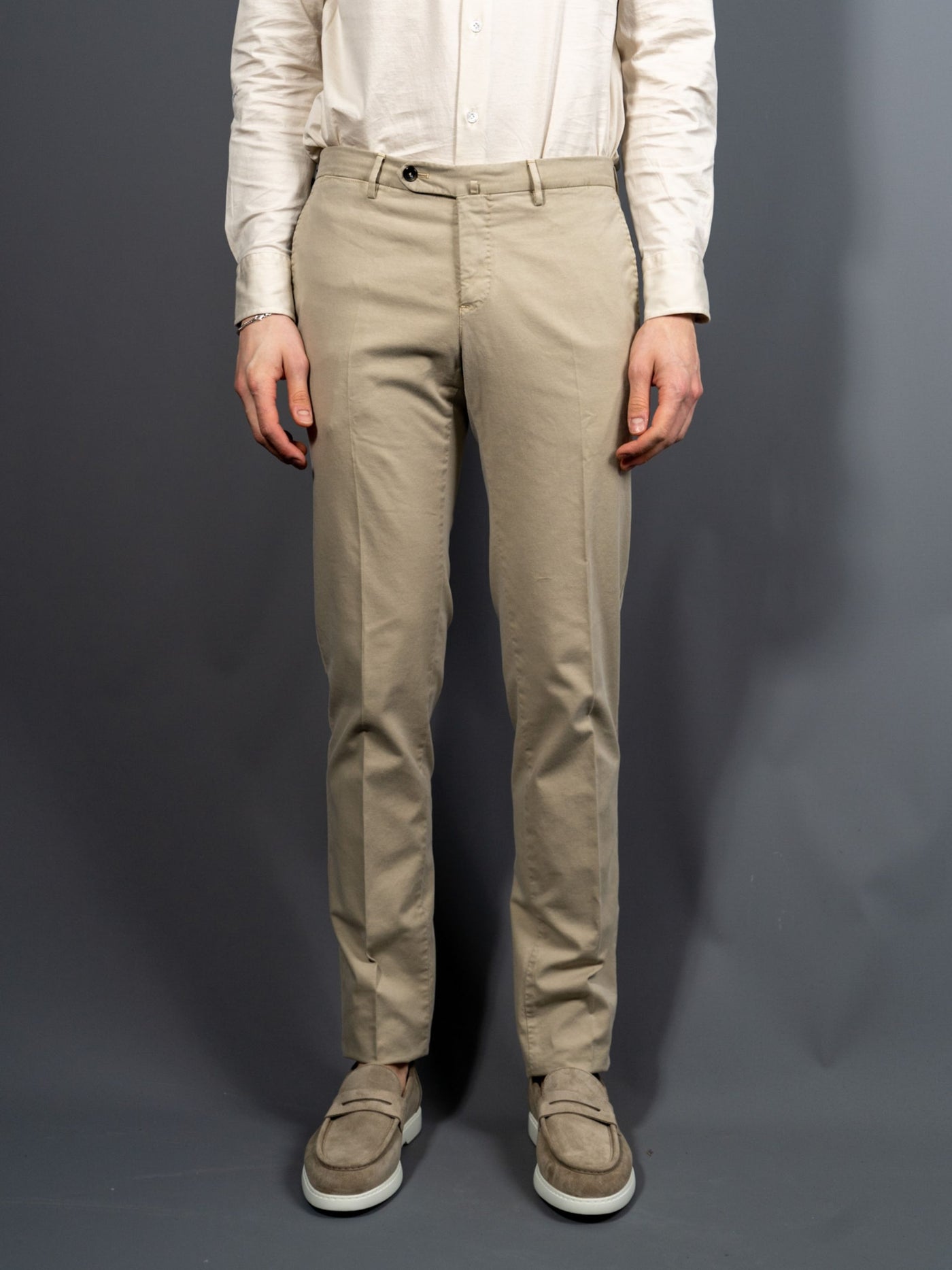 Slim Fit Cotton Stretch Pants - Sand