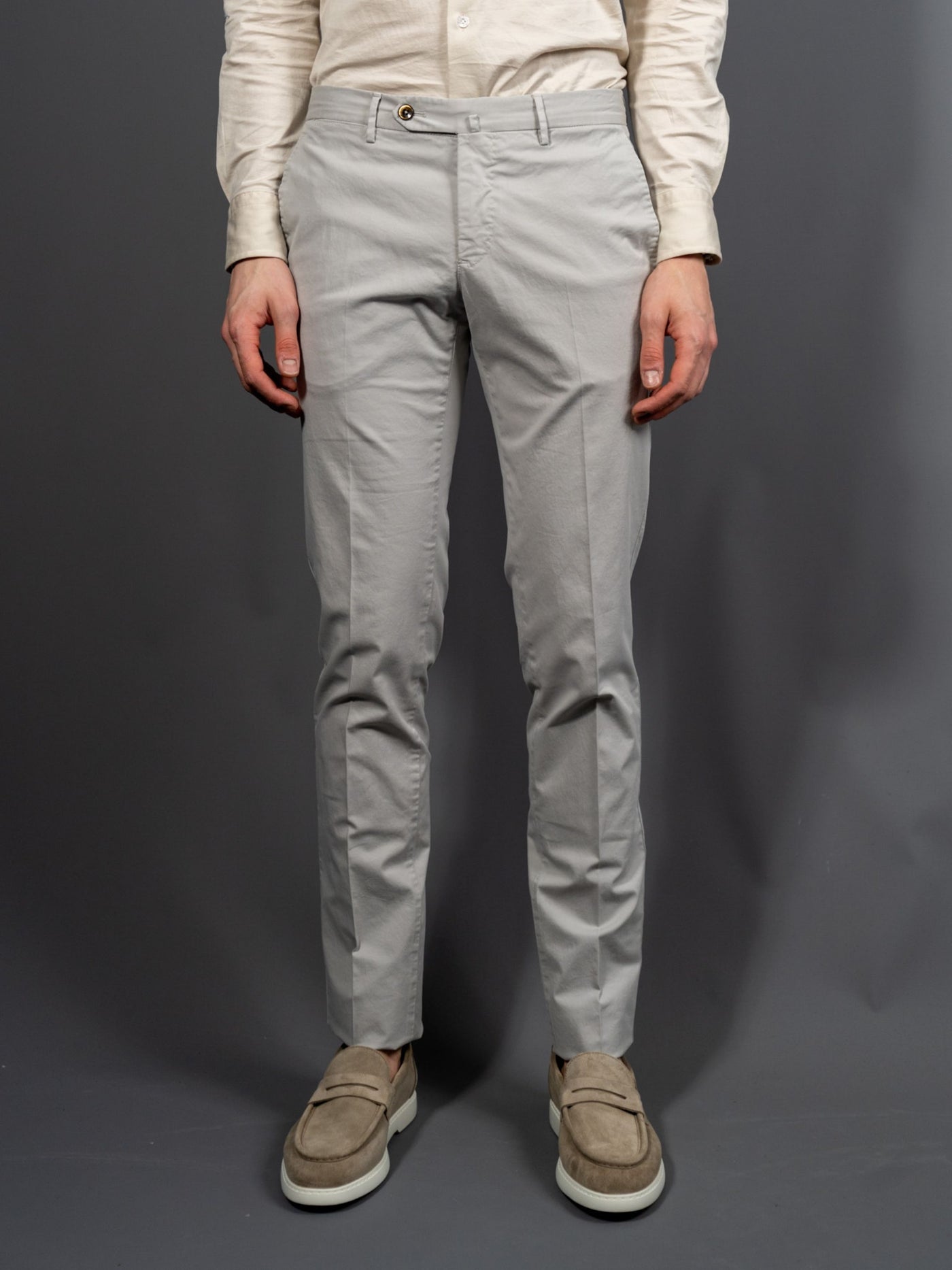 Slim Fit Cotton Pants - Lysegrå