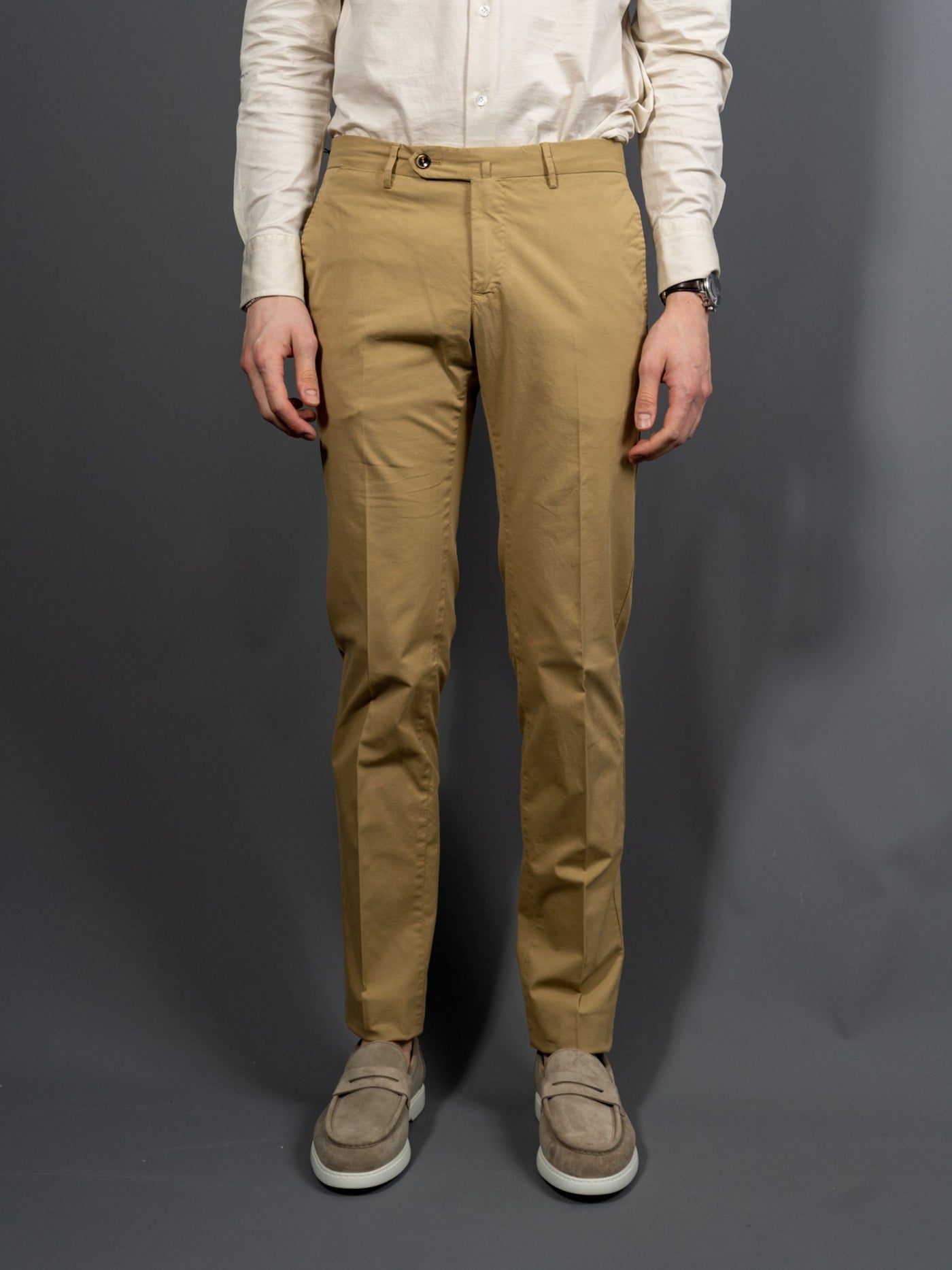 Slim Fit Cotton Pants -  Beige
