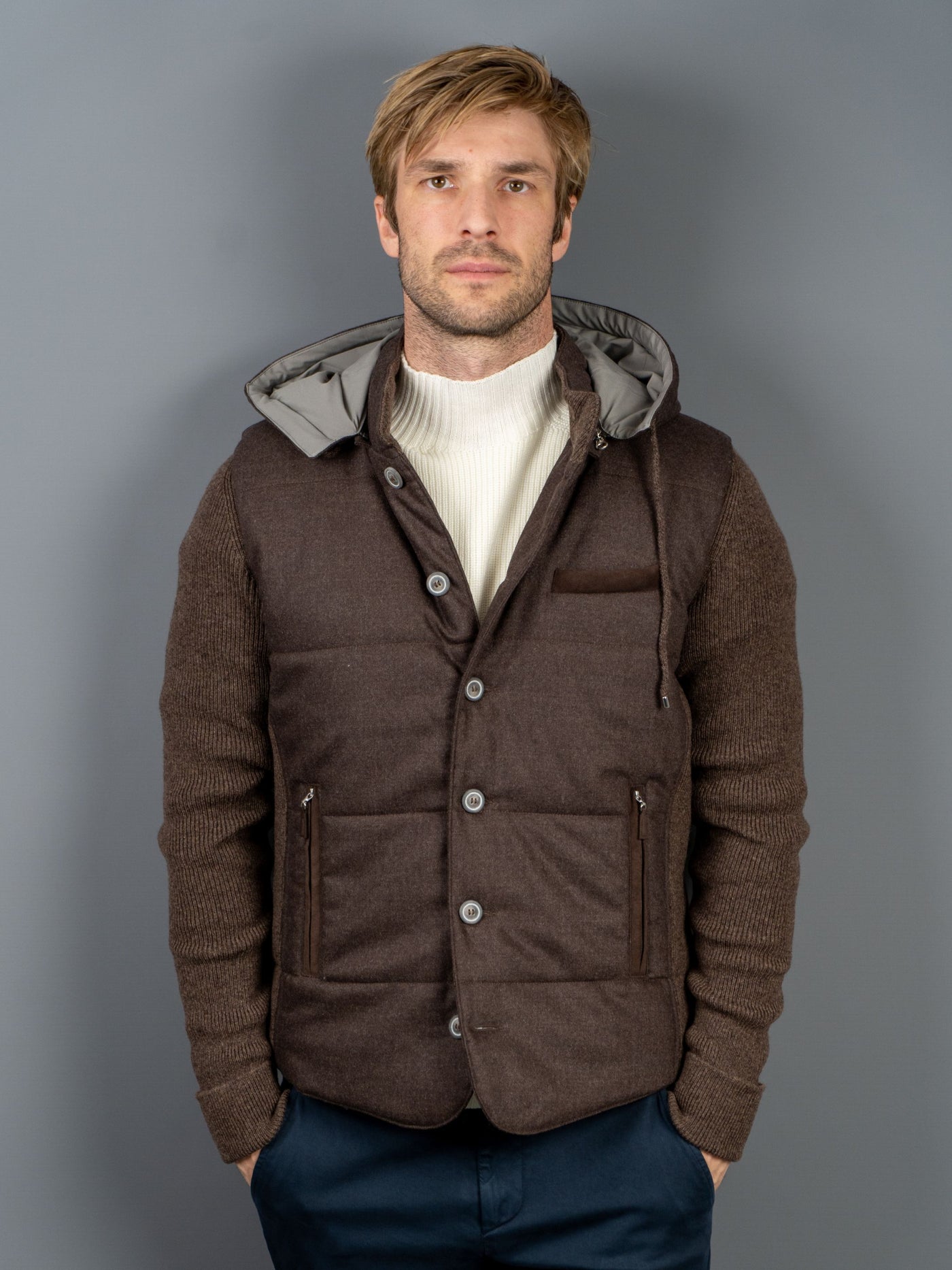 Hooded Wool Flannel Jacket - Brun