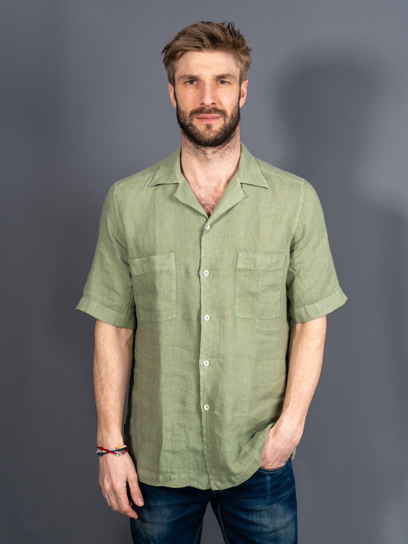 Linen Shirt Short Sleeve - Lysegrøn
