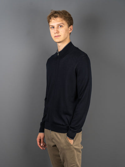 Silk Cotton Zip Sweater - Blå