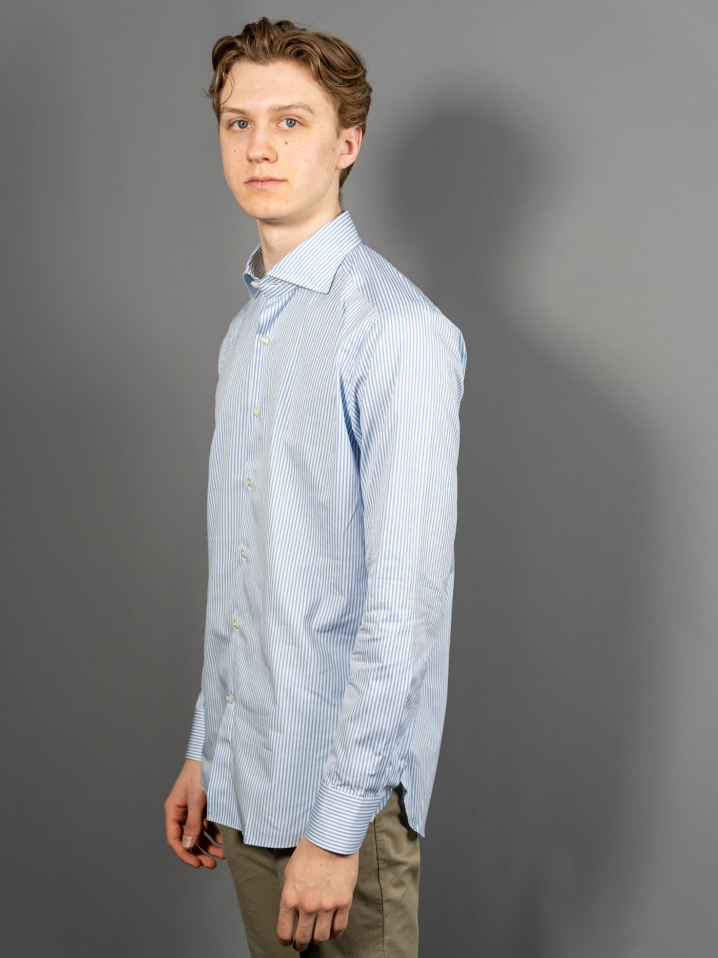 Superior Organic Stripe Cotton Shirt - Lyseblå