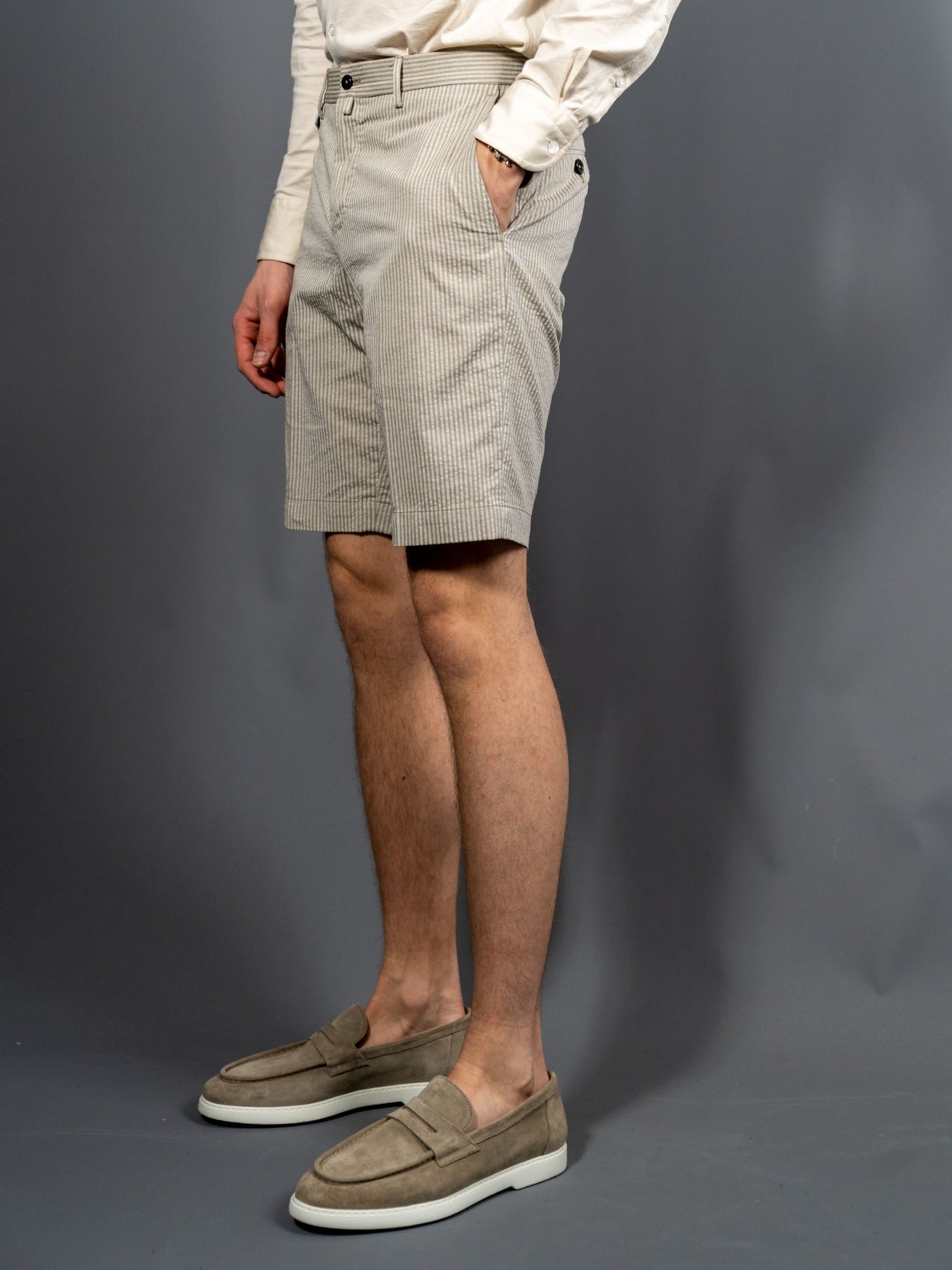 Seersucker Striped Shorts - Sand