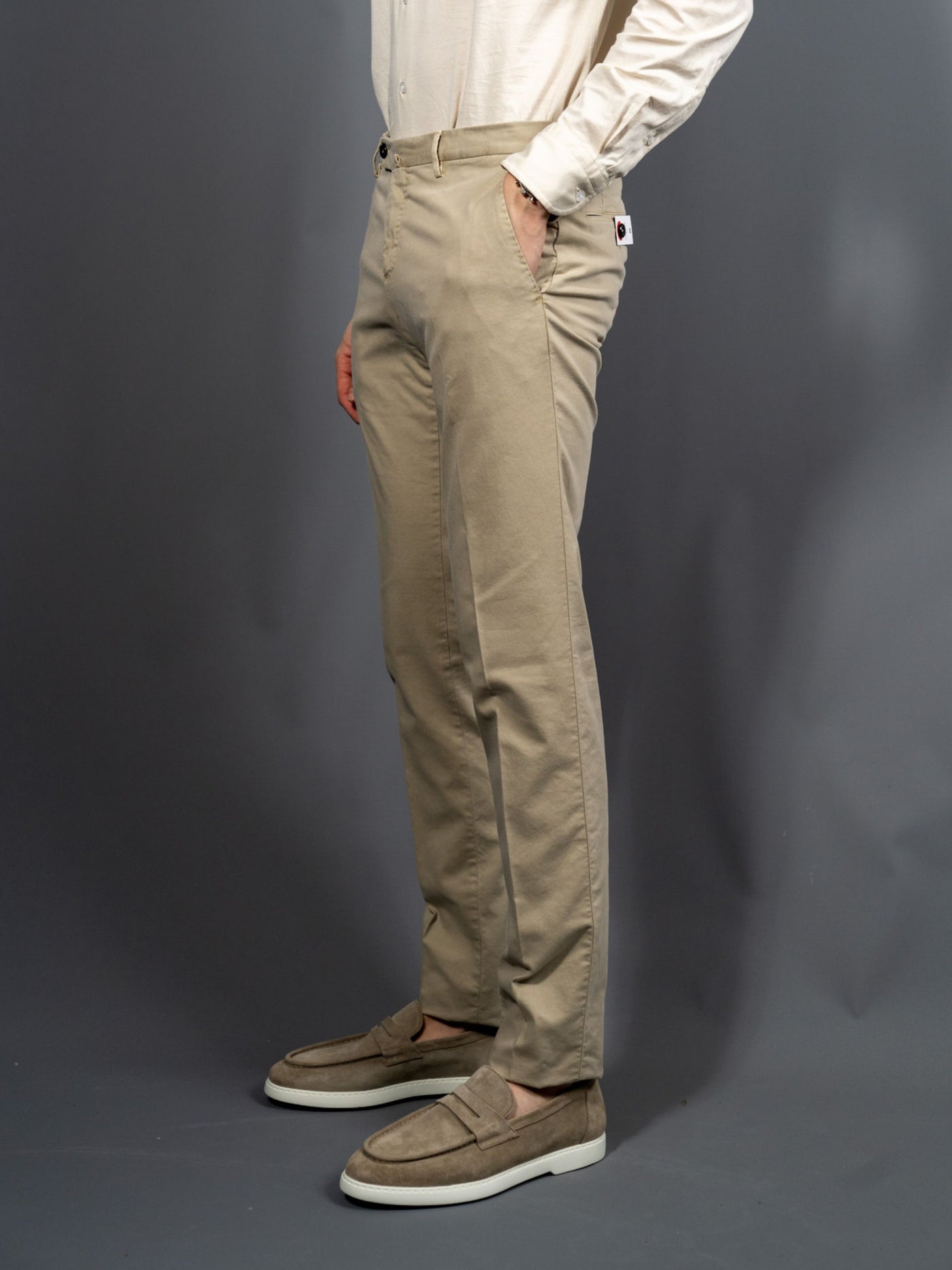 Slim Fit Cotton Stretch Pants - Sand