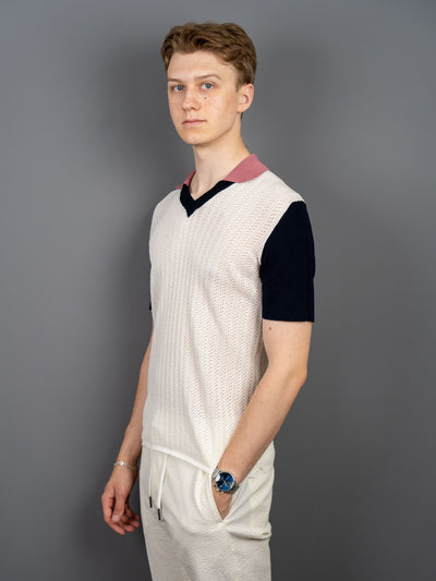 Knitted Short Sleeve Polo - Hvid