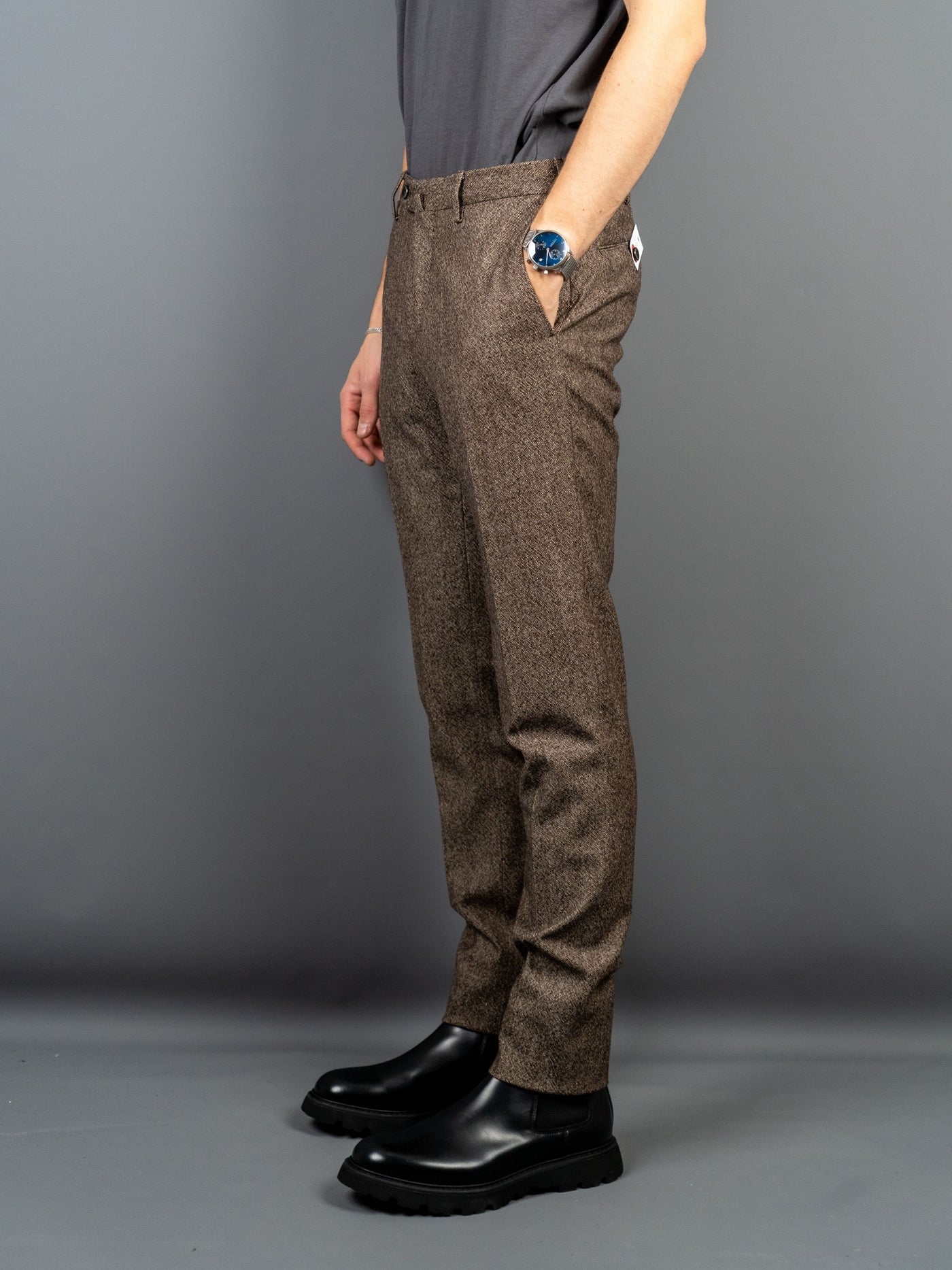 Wool Cotton Slim Fit Pants - Brun