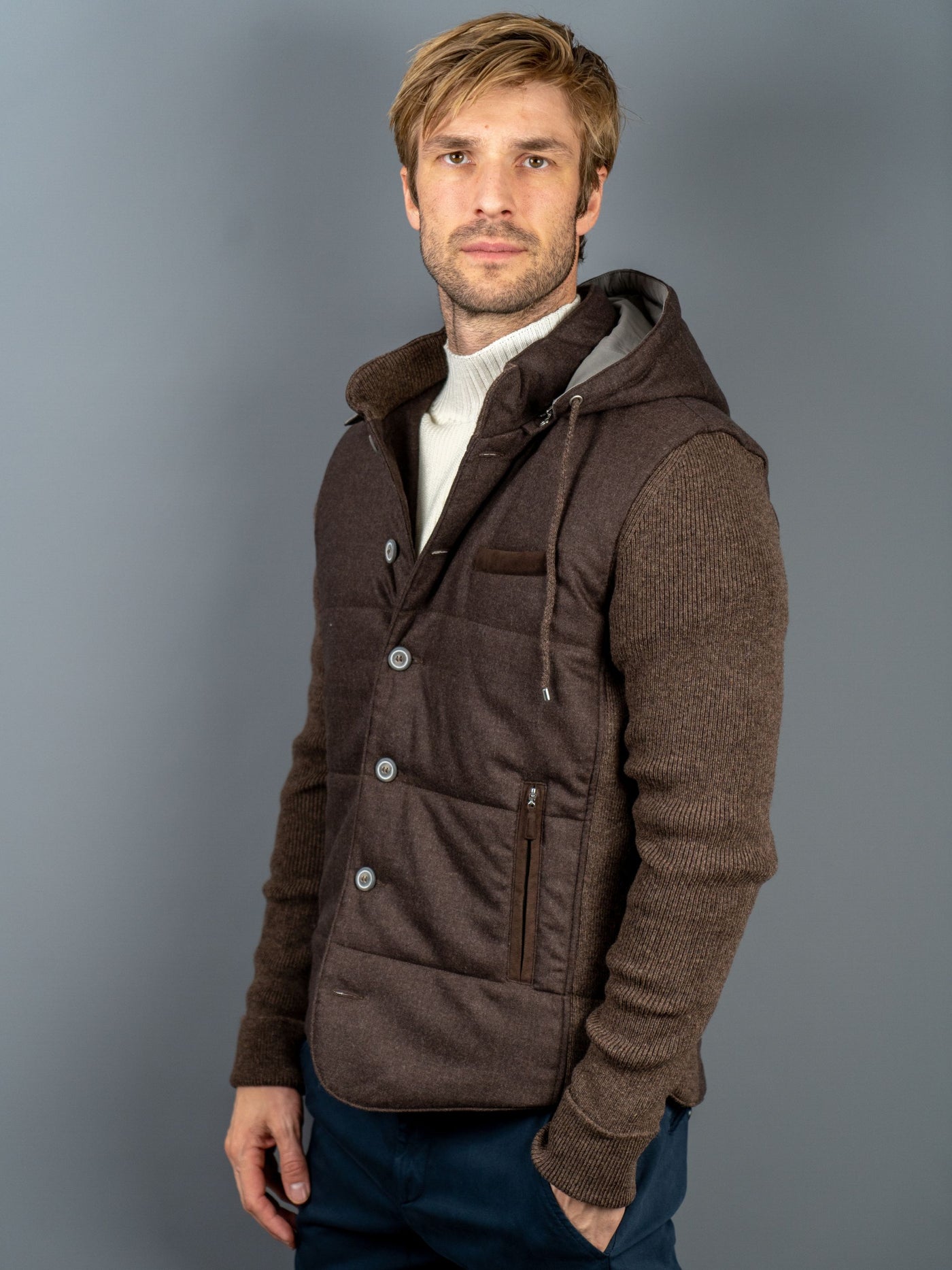Hooded Wool Flannel Jacket - Brun